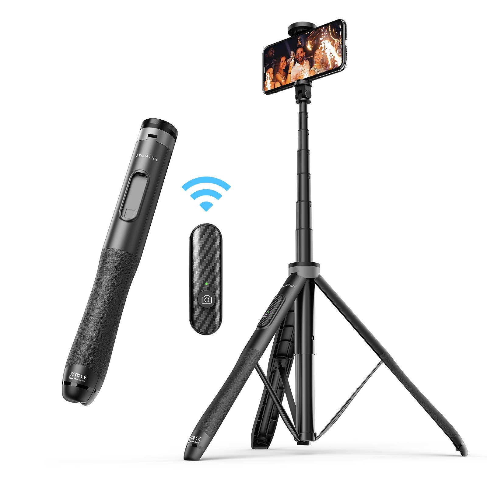 Atumtek 51'' Selfie Stick Tripod, All In One Extendable Phone Tripod Stand With Bluetooth Remote 360 Rotation For Iphone And And
