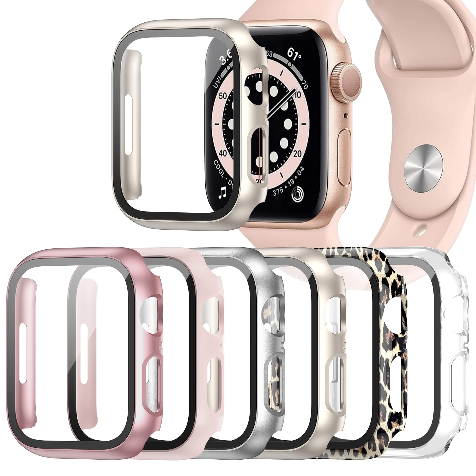 Landhoo 6 Pack Case for Apple Watch Series 3/2/1 42mm Tempered Glass Screen Protector, Hard PC Ultra-Thin Scratch Resistant Full