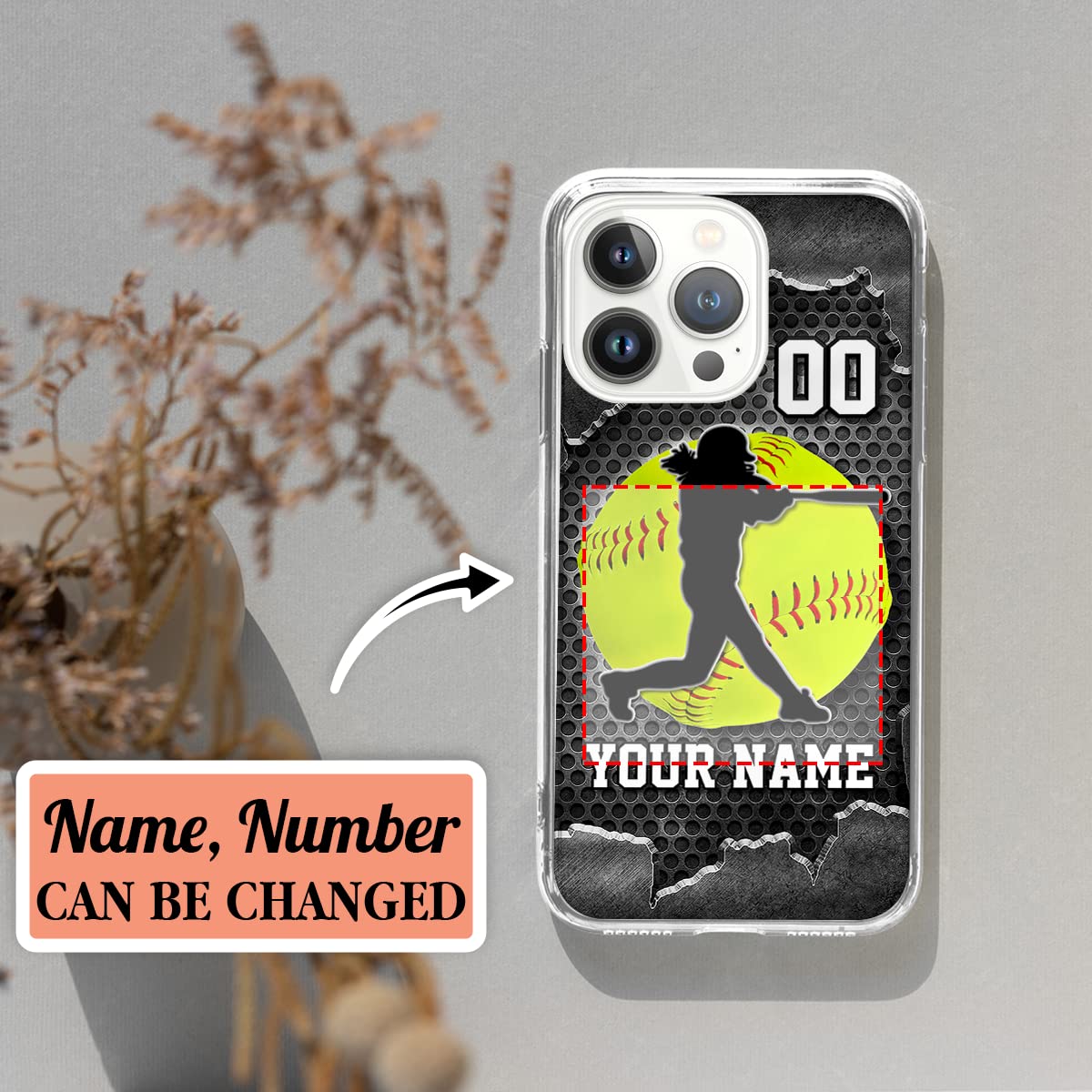 Somlatic Personalized Softball Phone Case Custom Name & Number Ball Phones Cases Gifts For Basketball Lovers Players Coach Fan C