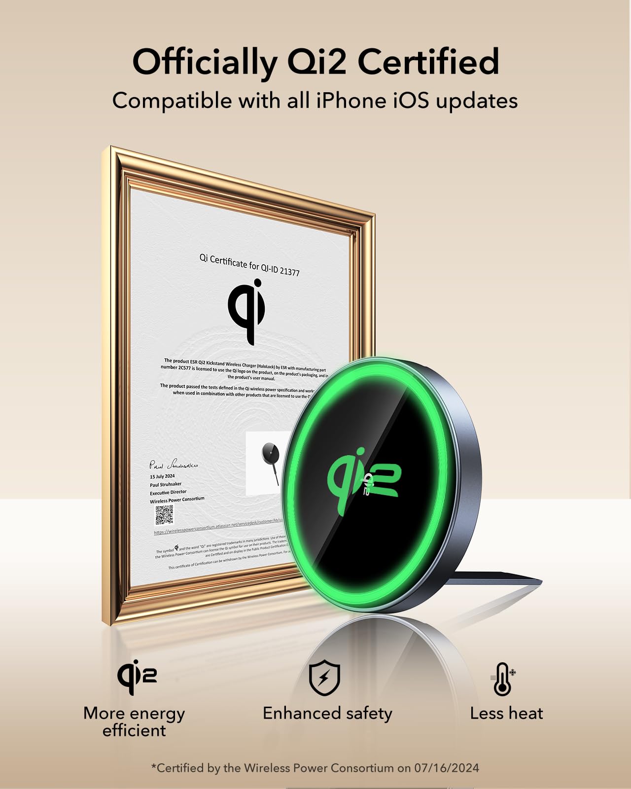 Esr Halolock Qi2 Wireless Charger With Kickstand, Qi2 15W Magsafe Iphone Charger, Wireless Charging Pad For Iphone 16/15/14/13/1