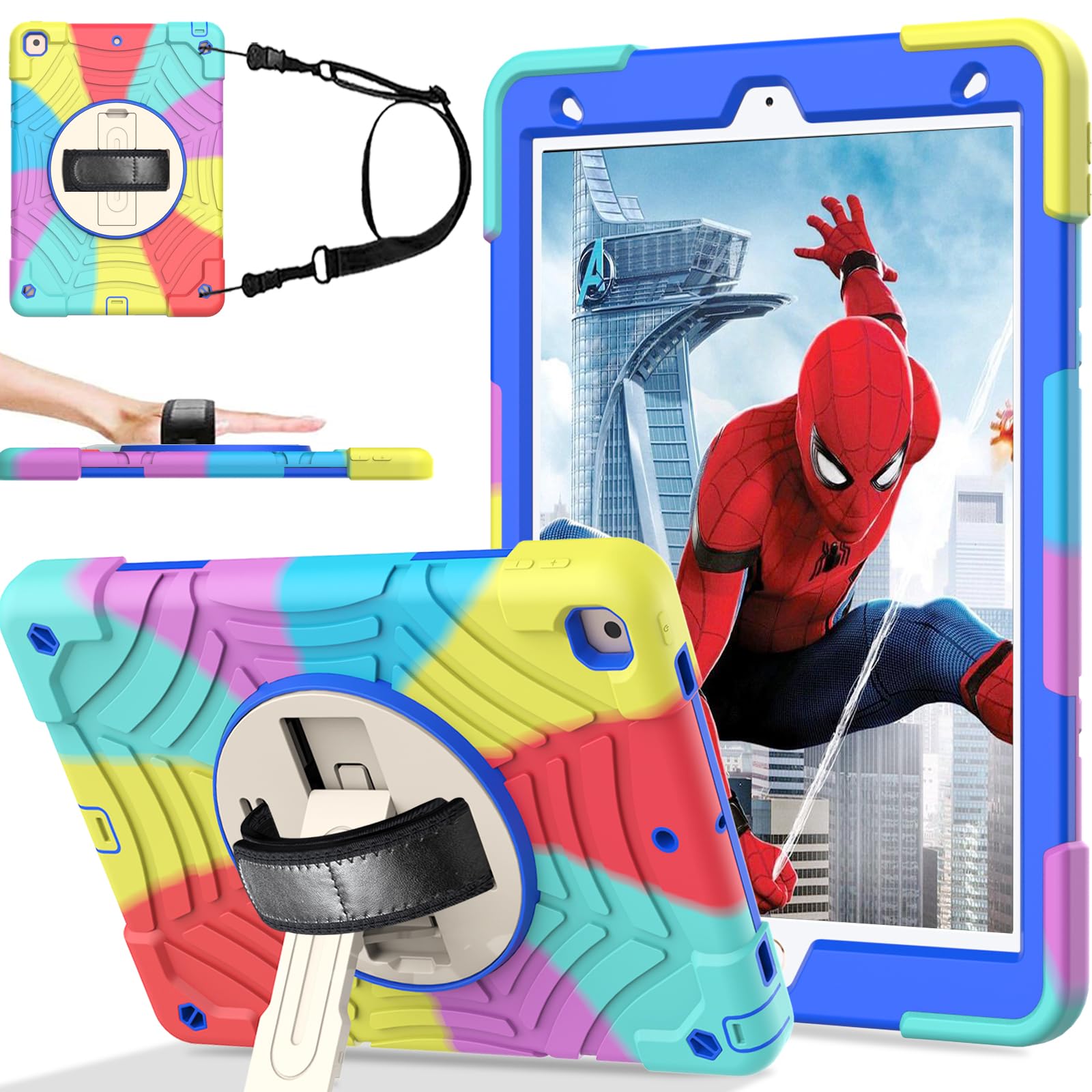 Bmouo Ipad 9Th/8Th/7Th Generation Case   Ipad 10.2 Case 2021/2020/2019 With Screen Protector, 360 Rotating Stand Hand & Shoulder