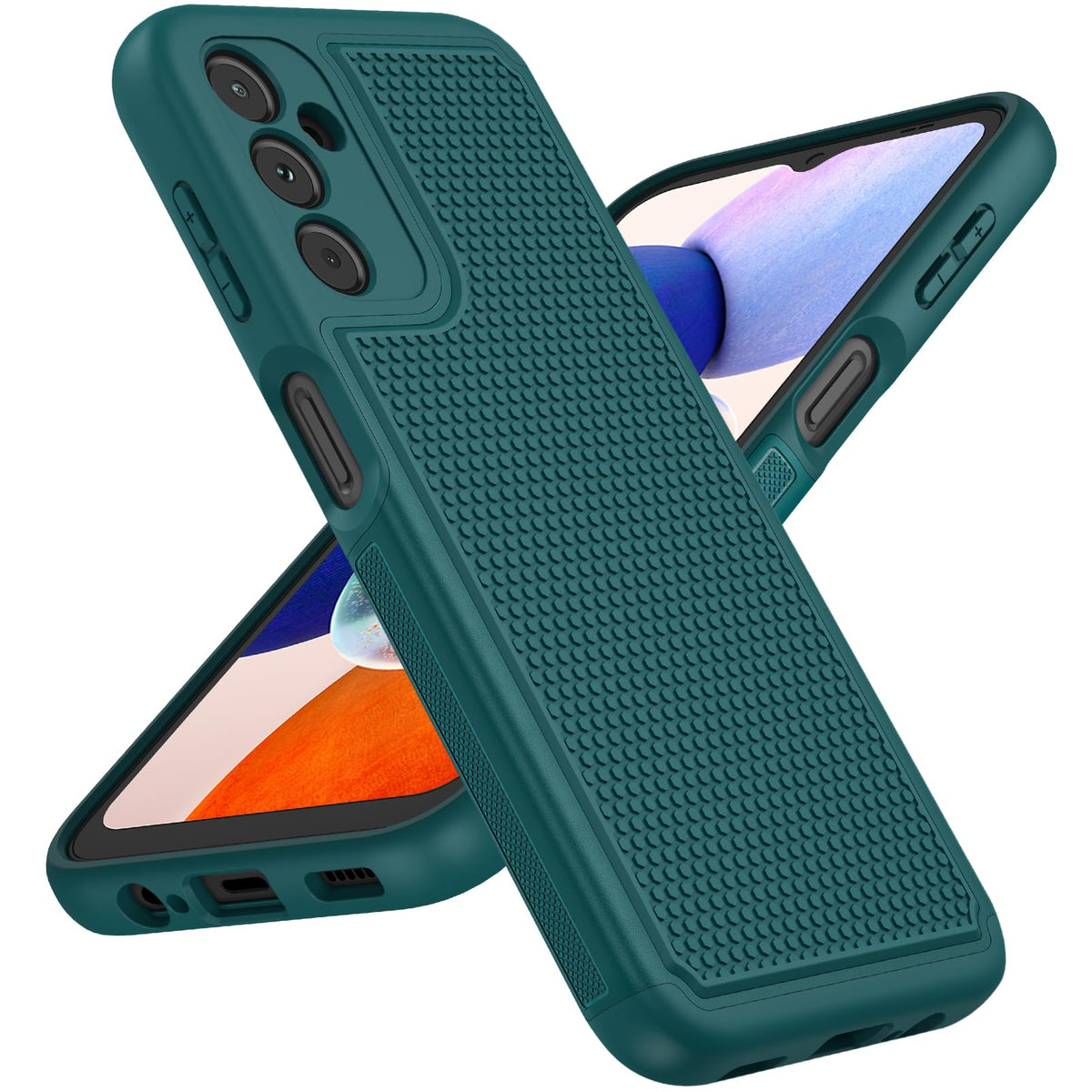 Fntcase Samsung A14 5G Case: Dual Layer Heavy Duty Shockproof Cover, Non Slip Textured Back, Military Protection Bumper   Dark G