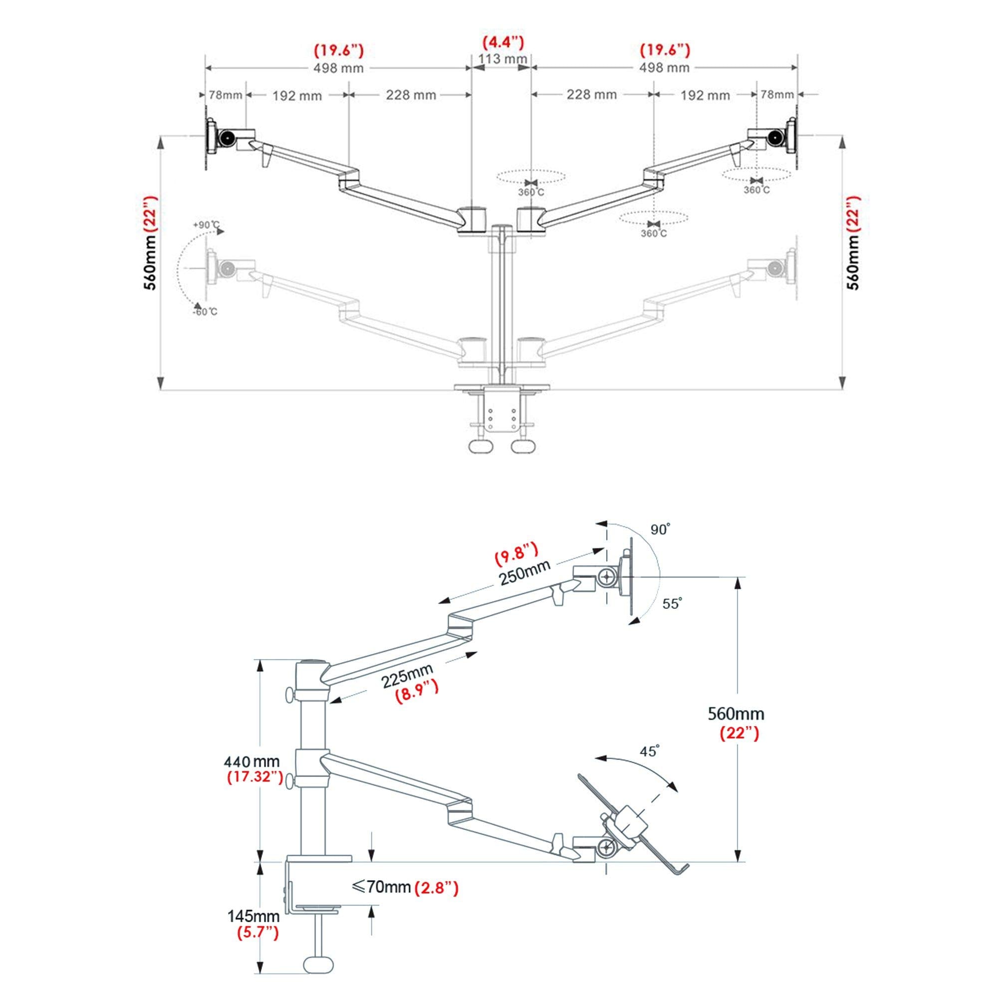 4 arm Height Adjustable Desk Bed Holder Mount Stand for 10 to 17 inch Laptop and Double Monitor(11 27 inc),Compatible with MacBook,Ipad Pro Ipad Air,IPad Mini, Tablets 9 to 13 inch (Black)