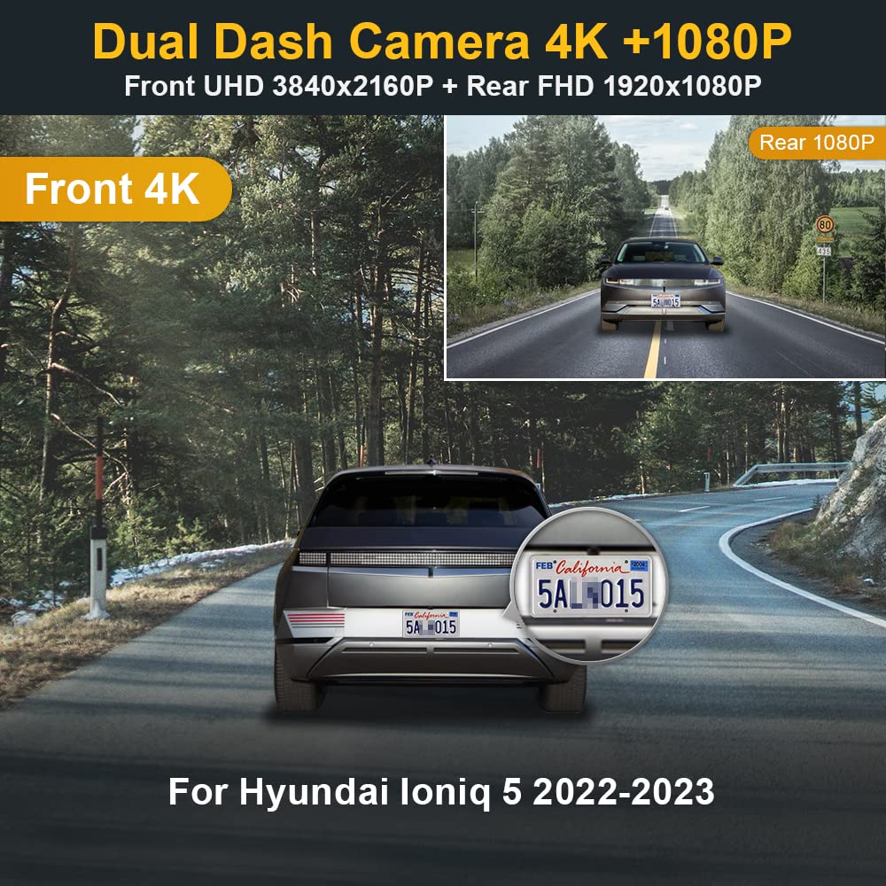 Fitcamx Front 4K+Rear 1080P Dash Cam Suitable For Hyundai Ioniq 5 2022 2023 2024 Sel Limited (With Auto Dimming), Oem Look, Dual