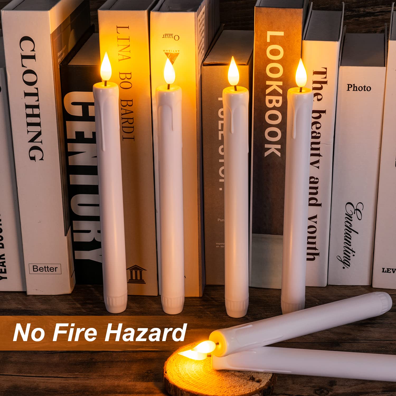 Homemory 6 Pcs Flameless Taper Candles With Remote, Timer, Dimmer, 9.6 Inches Plastic White Led Candlesticks With Flickering Lig