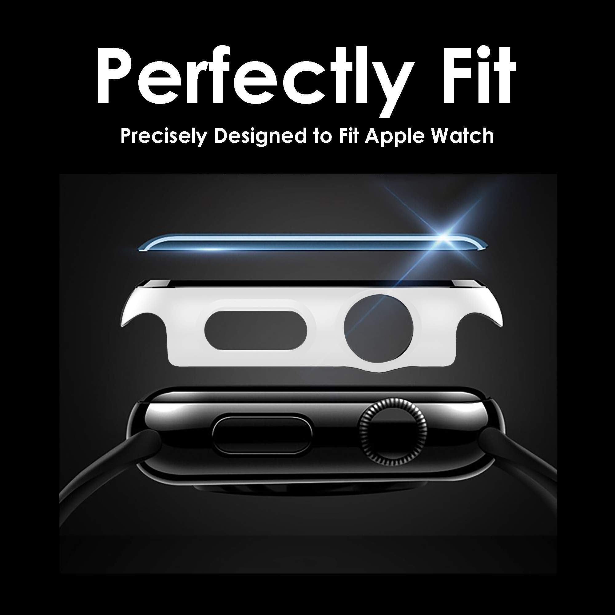 Pokanic [2 Pack Compatible With Apple Watch 3 2 1 Series Iwatch 9H Tempered Glass Case Full Body Screen Protector Cover Wireless