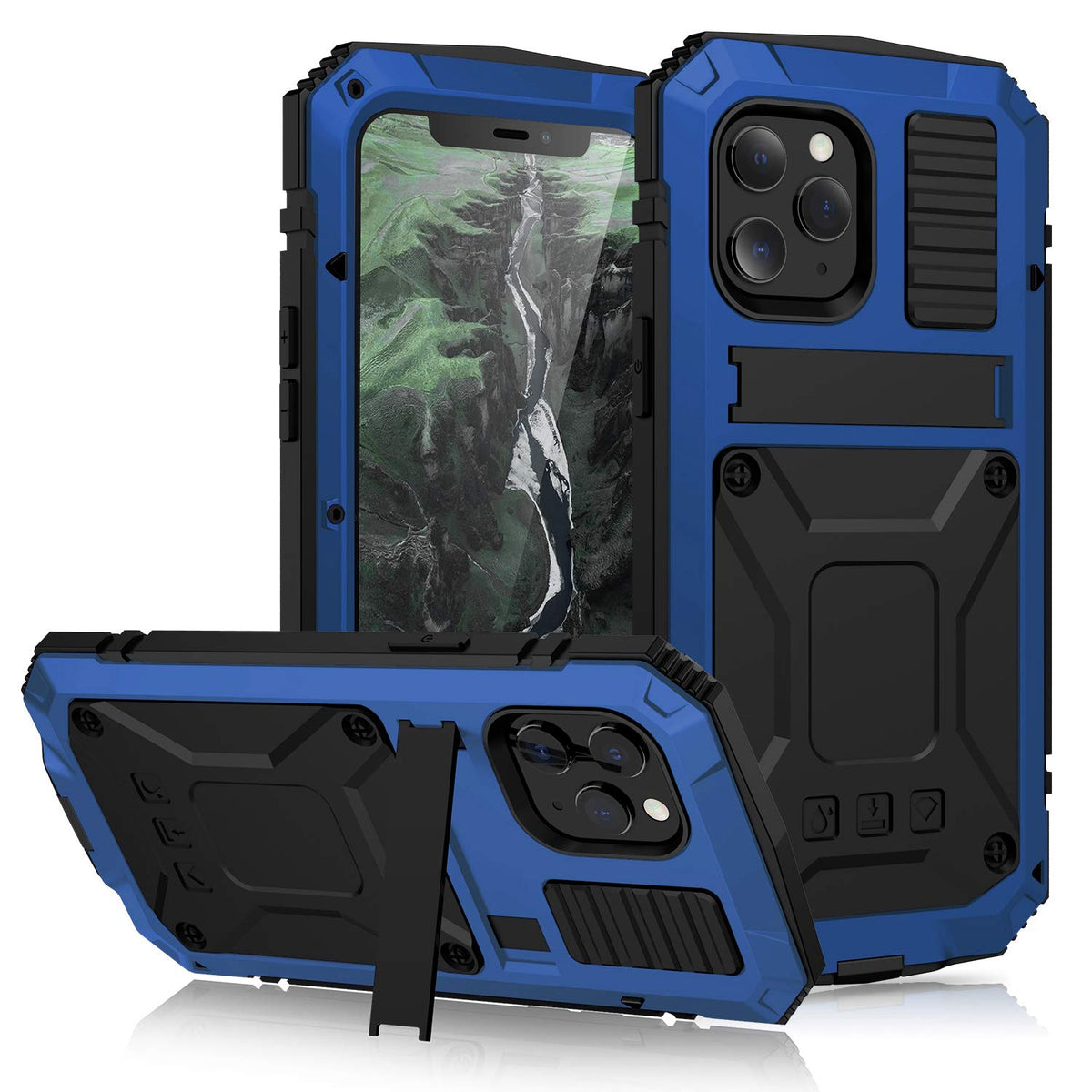 Simicoo Compatible With Iphone 12 Pro Max Metal Case With Screen Protector Military Rugged Heavy Duty Shockproof Case With Stand