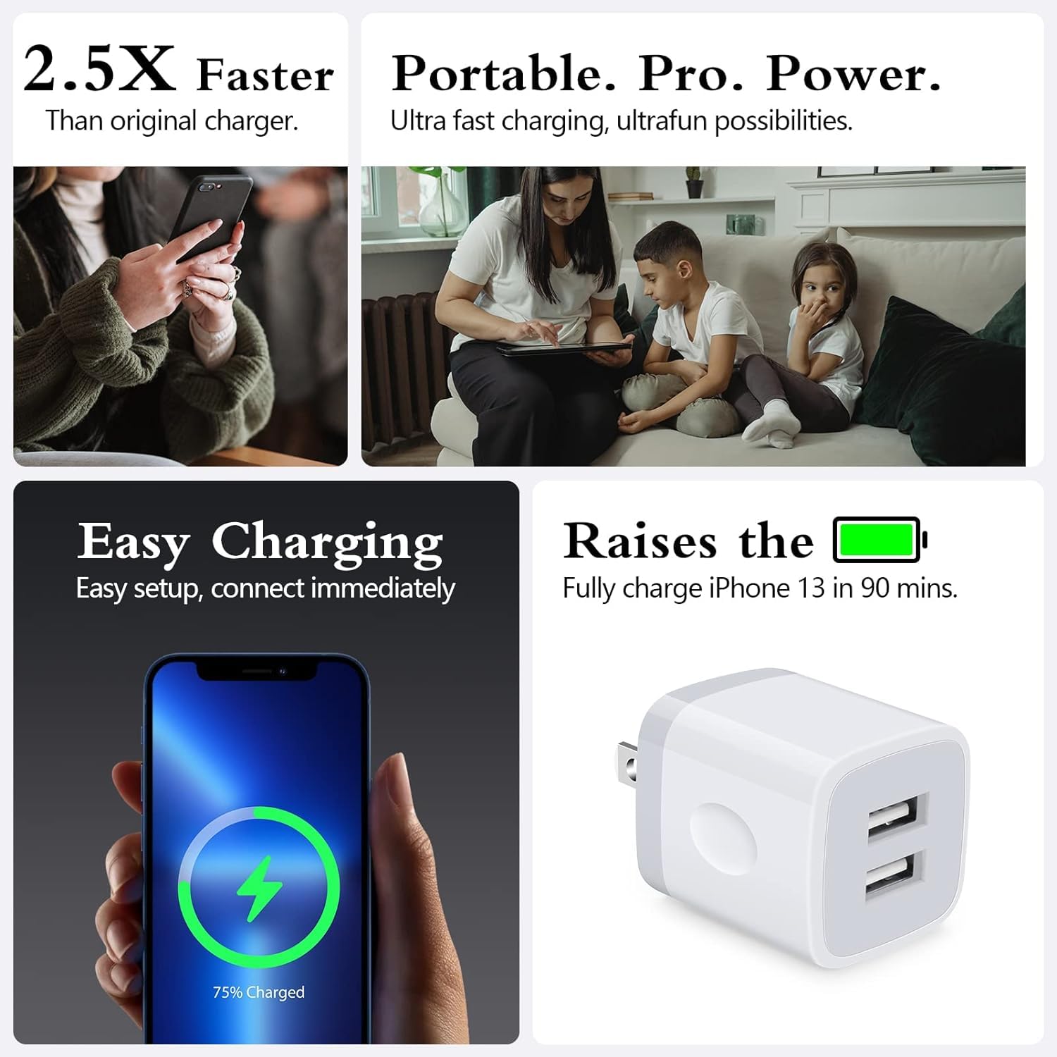 Wall Charger,Usb Brick 3Pack 2.1A/5V Dual Port Usb Plug Charger Cube Power Adapter Fast Charging Block For Iphone 16 15 14 13 12
