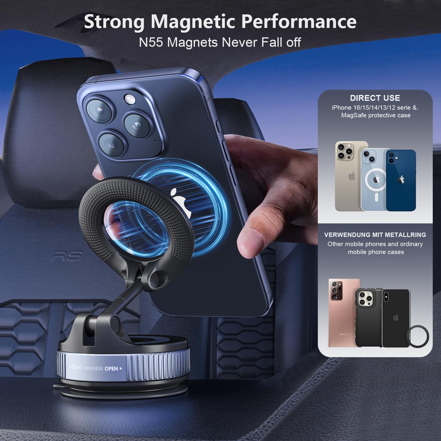 Yiernuo Magnetic Car Mount,Ultra Magnetic 360 Degree Rotation Dashboard Car Phone Holder,Car Accessories For Iphone,Gifts For Me