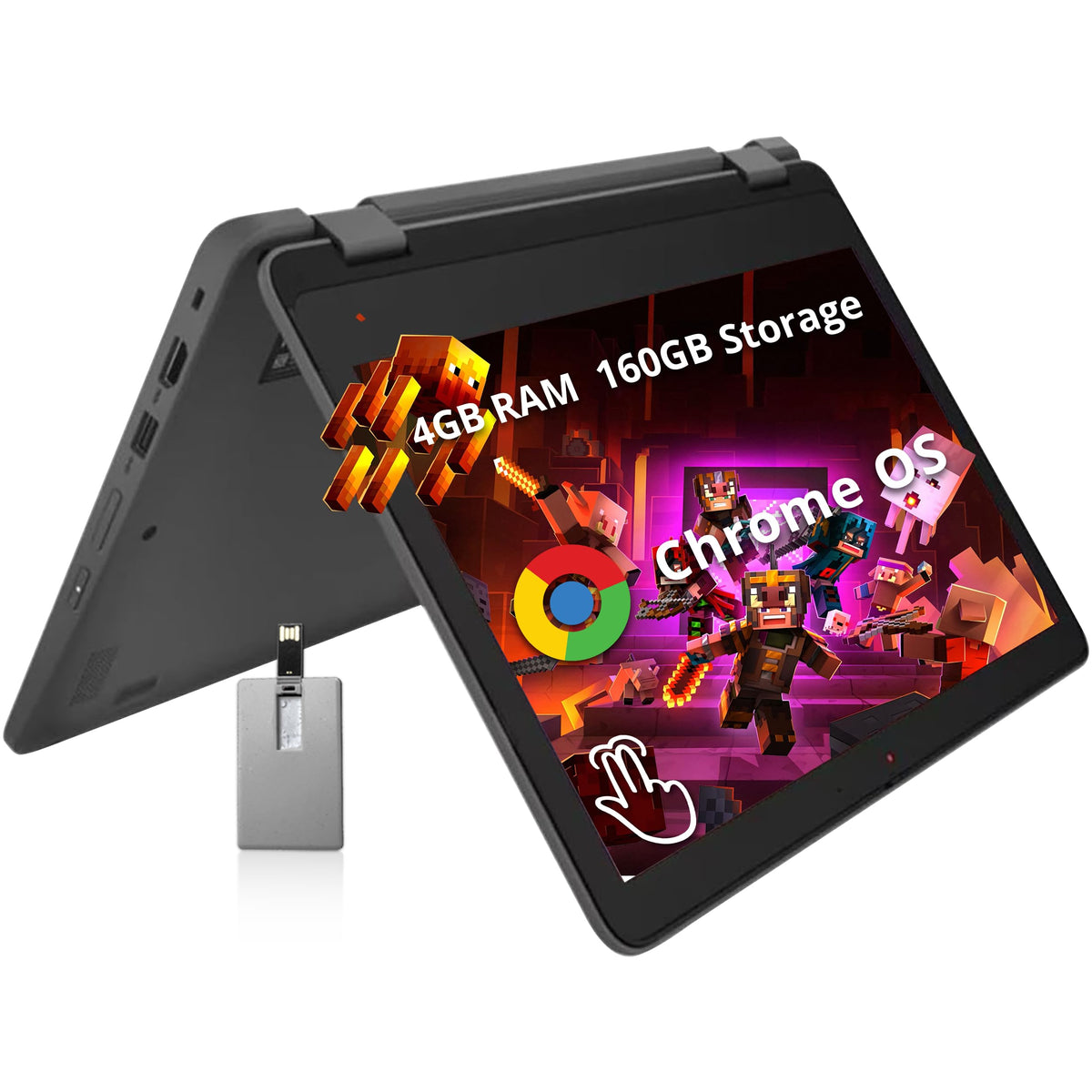 Lenovo 300E G4 11.6'' 2 In 1 Touchscreen Chromebook, Mediatek Mt8186 Processor, 4Gb Ram, 160Gb Storage (32Gb Emmc+128Gb Usb Card