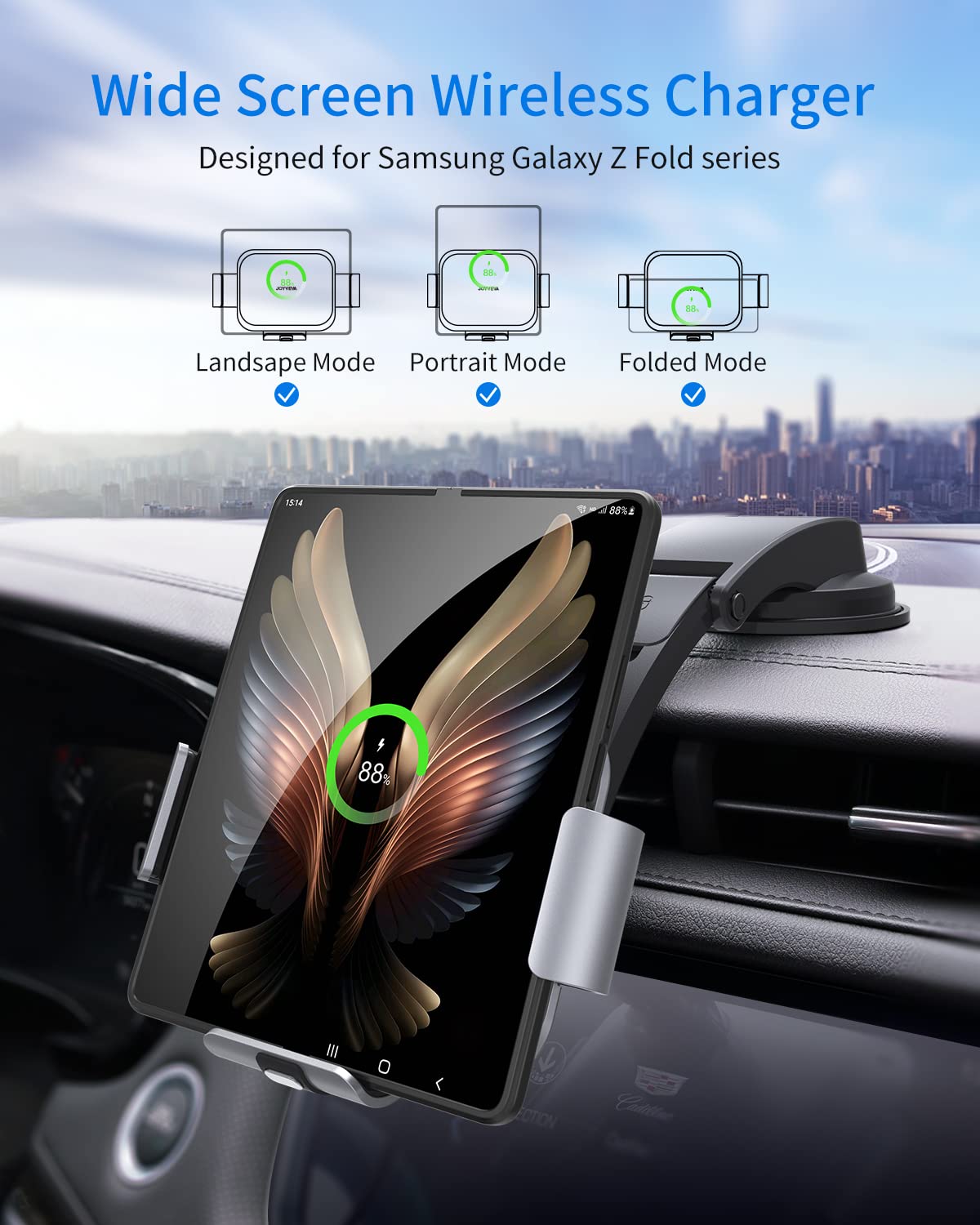 Joyveva Dual Coil Wireless Car Charger For Galaxy Z Fold 5/Fold 4/Fold 3/Fold 2, Fast Charging Phone Holder For Galaxy Z Fold 2,