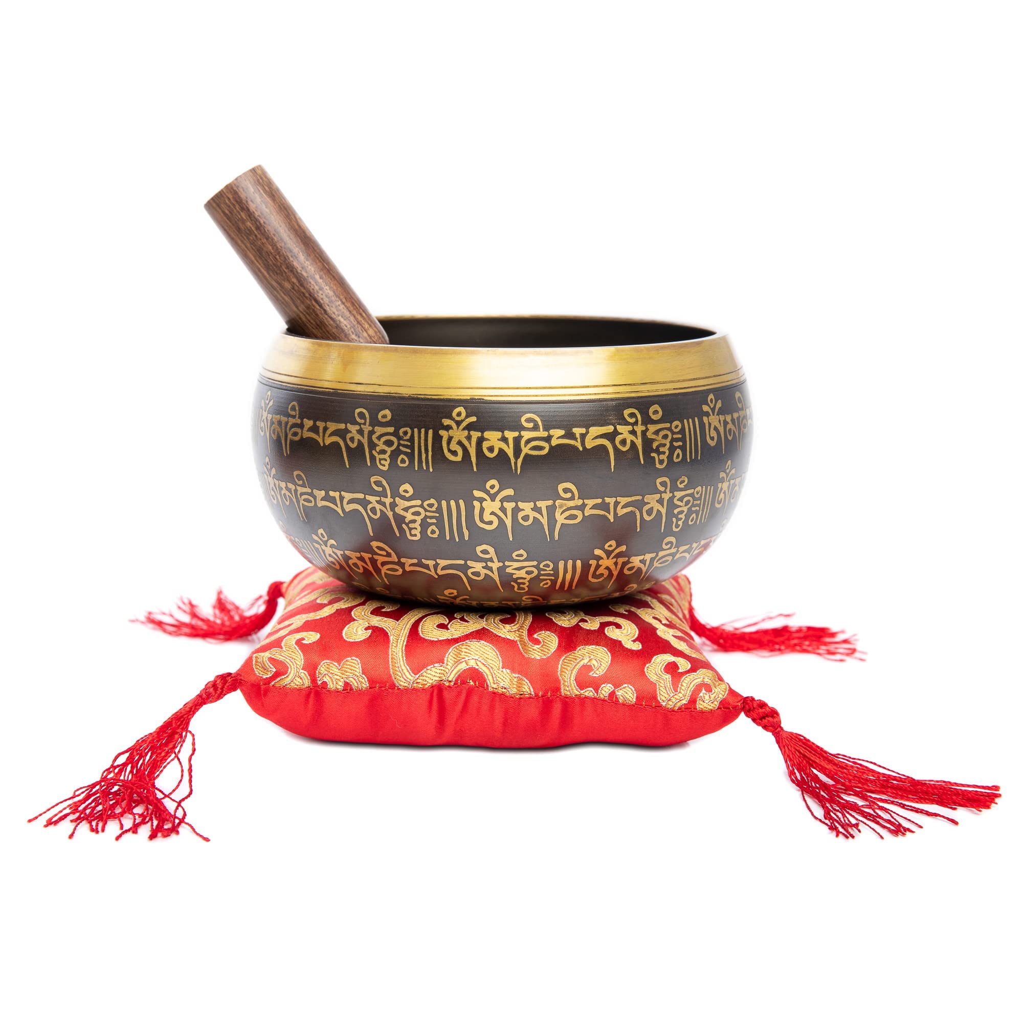 Tibetan Singing Bowl Set   4'' Easy To Play Authentic Handmade For Meditation Sound 7 Chakra Healing By Himalayan Bazaar (Black