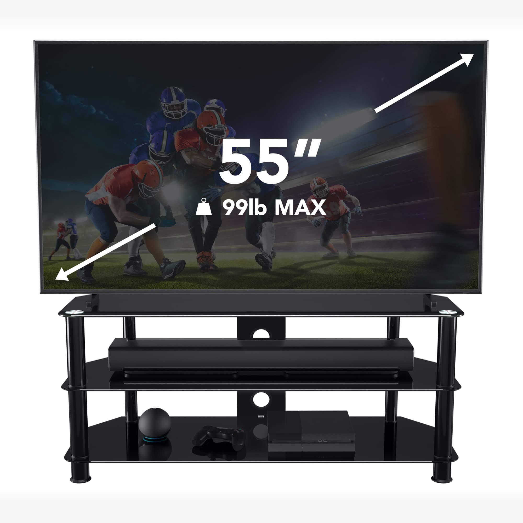 Avf Steel Glass Tv Stand With Cable Management For Up To 55' Tvs In Black