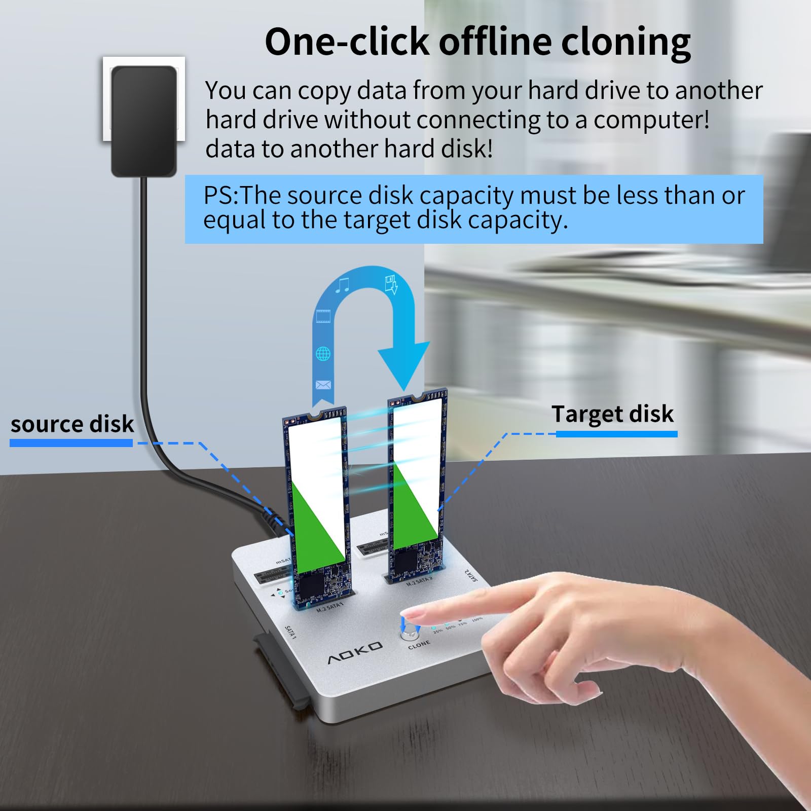 Aoko Dual Bay Hard Drive Docking Station For Sata 2.5/3.5 Ssd/Hdd And Msata Ssd & M.2 Sata Ssd With Offline Clone Function(Nvme