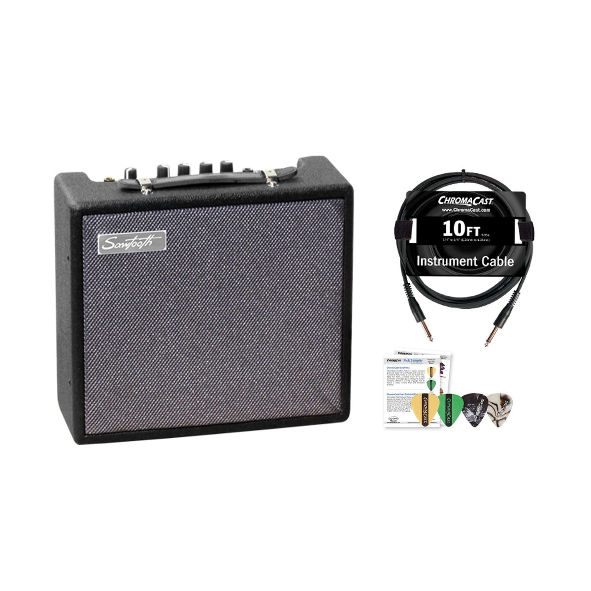 Sawtooth 10 Watt Electric Guitar Amp With Instrument Cable & Pick Sampler