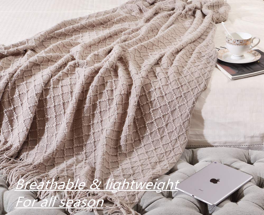 Crevent Farmhouse Knit Throw Blanket For Couch Sofa Chair Bed Home Decoration, Soft Warm Cozy Light Weight For Spring Summer (50