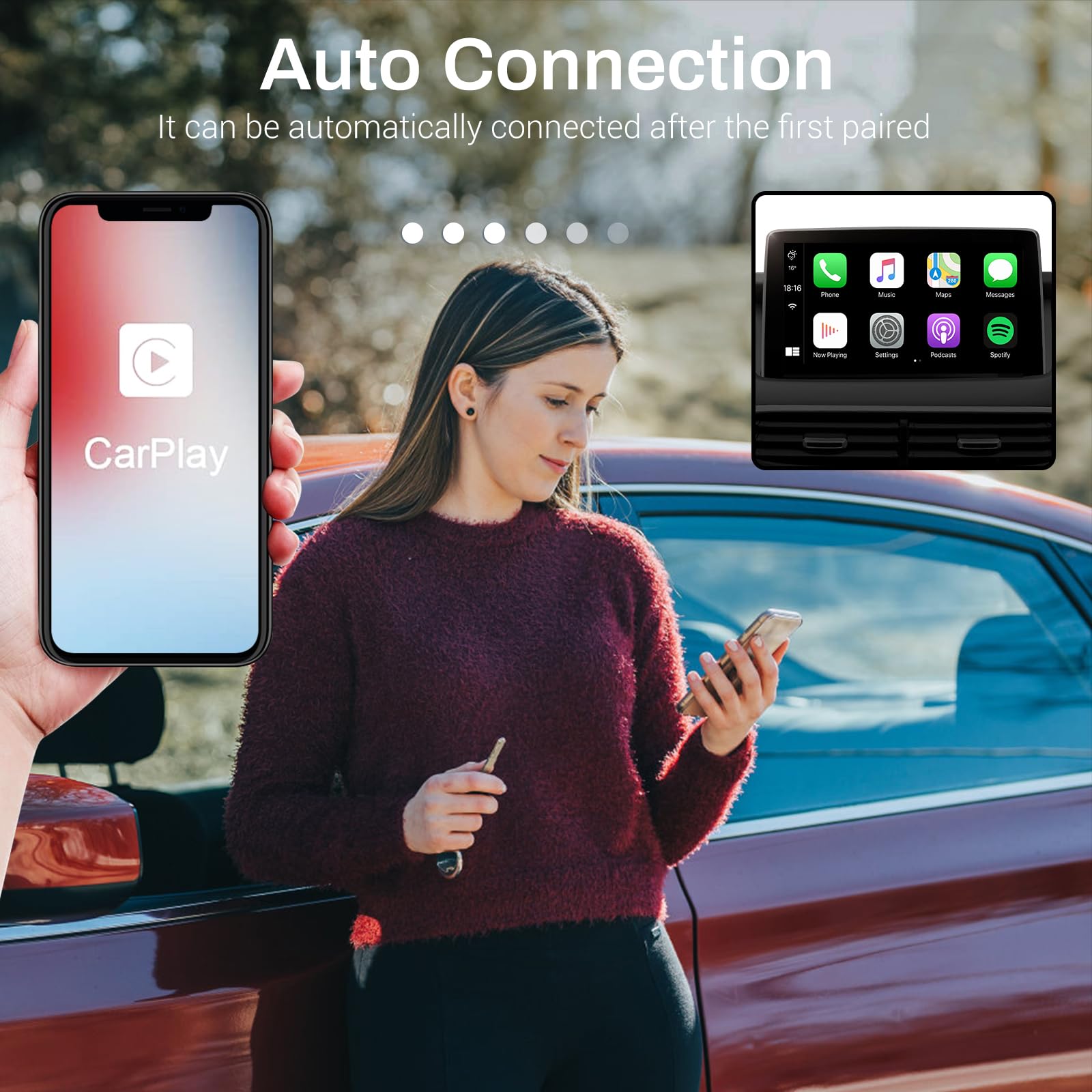 Wireless Carplay Adapter, Upgrade Plug & Play Adapter For Easy Use & Low Latency, Compatible Ios 10+ And Wired Carplay System. (