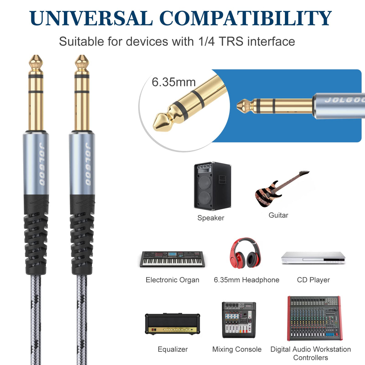 Trs Line In Jolgoo 1/4 Inch Trs Instrument Cable 6.6Ft 2 Pack, 1/4 Guitar Cable, 6. ...