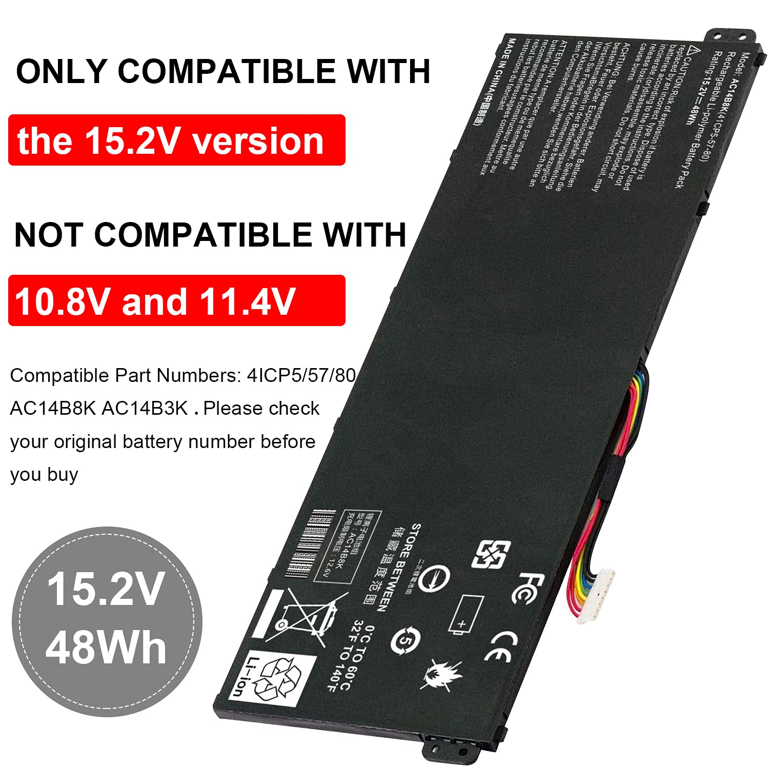 Ac14B8K Laptop Battery For Acer Aspire R3 131T R5 471T R5 571T R5 571Tg E3 111 E3 112 Es1 511 Es1 512 Es1 531 Es1 520 Es1 111M R