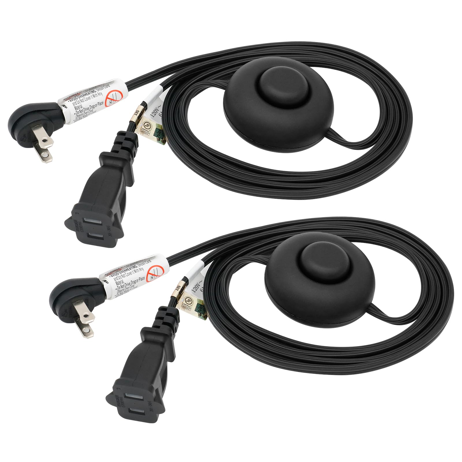 Firmerst Foot Switch Extension Cord 6 Feet For Floor Lamp, Holiday Lights, Black, 2 Packs