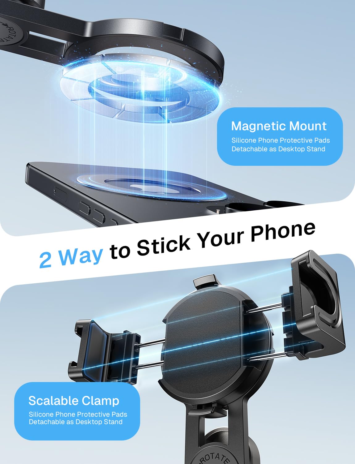 Magic John Phone Tripod With 2 Selfie Light, Portable Pocket Size Selfie Stick For Iphone Magsafe, Selfie Stick With Wireless De