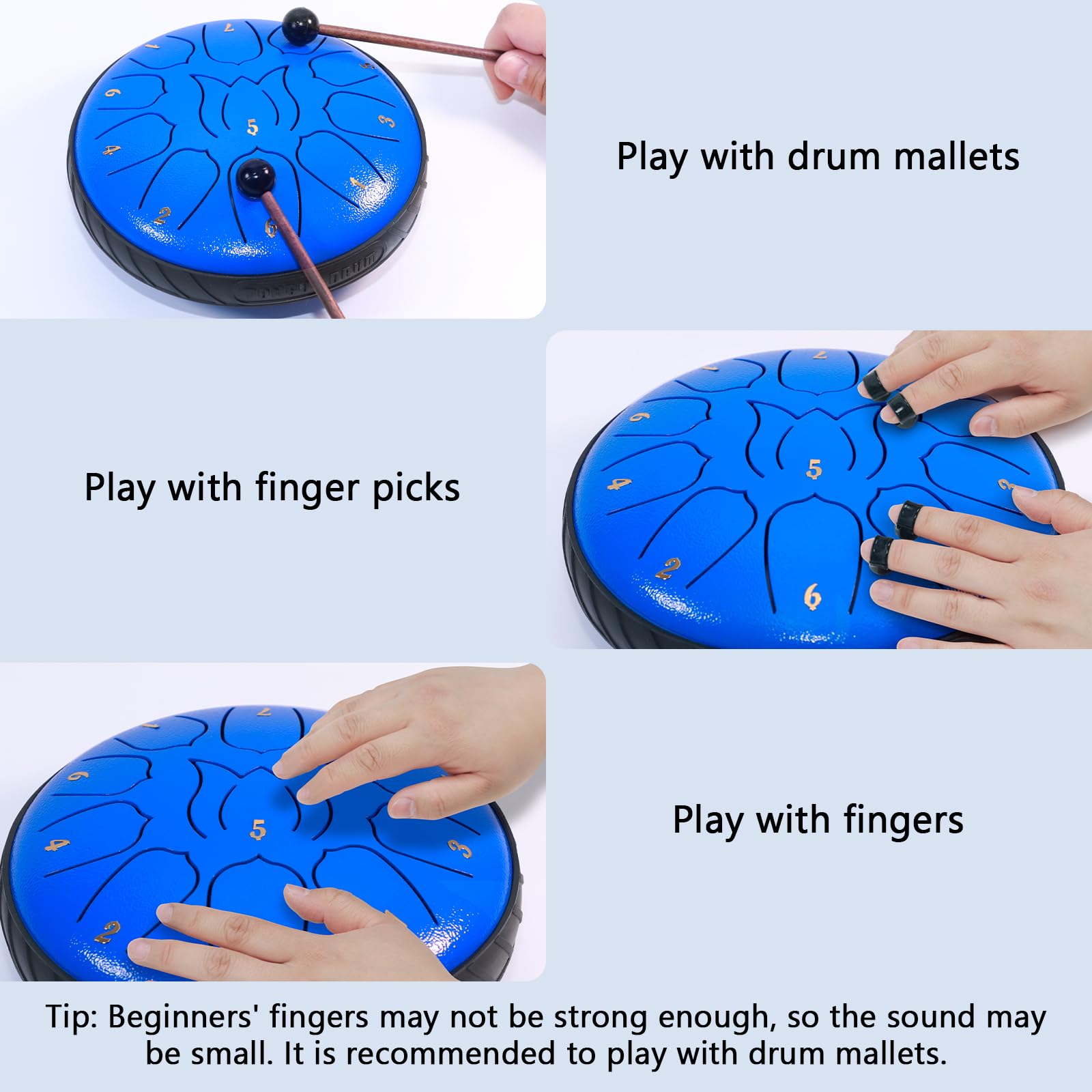 Jytmus Steel Tongue Drum 11 Notes 6 Inches Rain Drum For Outside With Drum Bag, Music Book, Drum Mallets, Mallet Holder, Finger