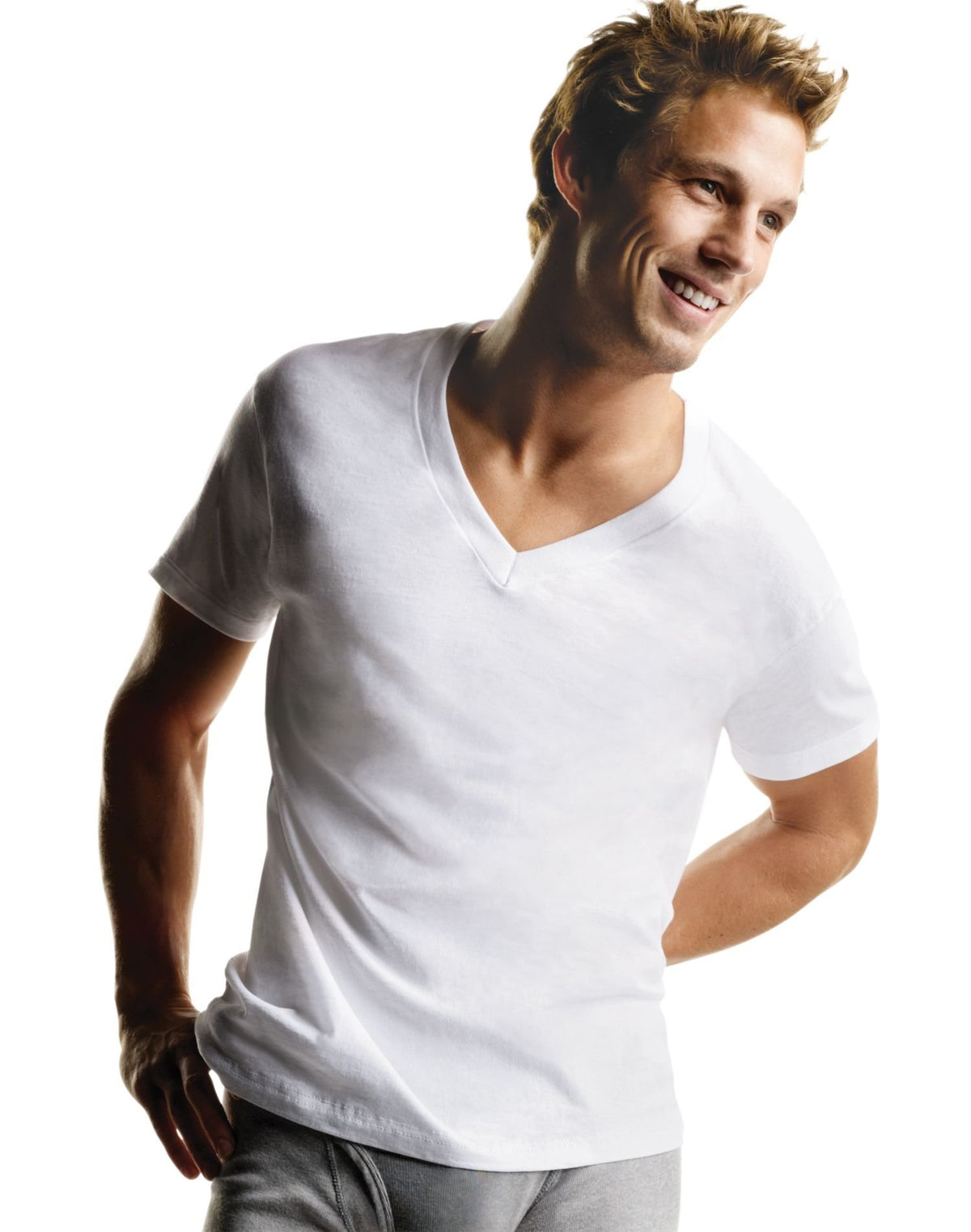 Hanes Ultimate Mens 6-Pack Best V-Neck T-Shirt, White, Large