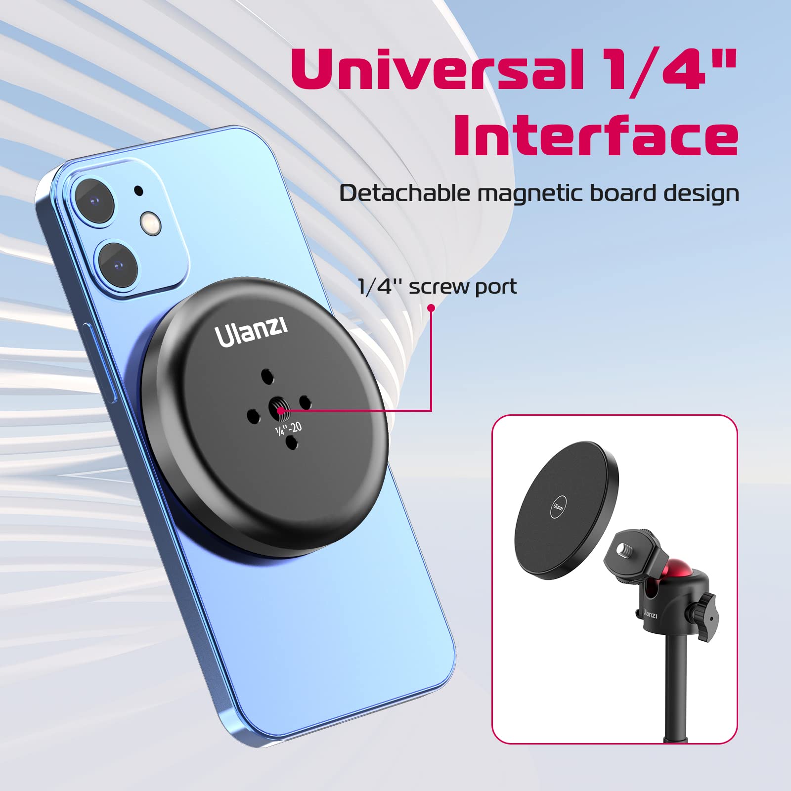 Ulanzi Magnetic Cell Phone Tripod Compatible With Magsafe, 17.3 Extendable Mini Tabletop Tripod Selfie Stick With Cold Shoe, 360