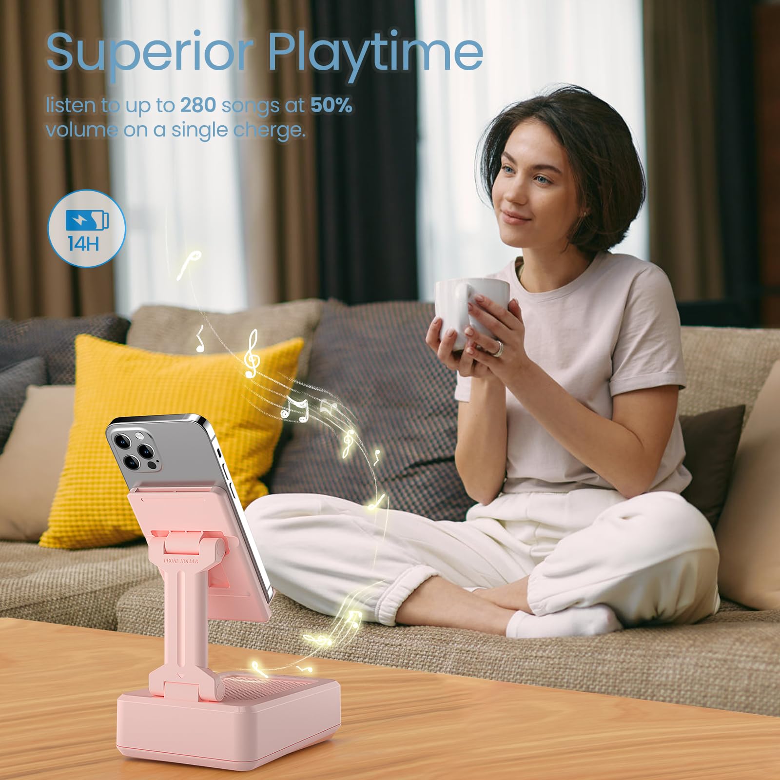 Techglow Gift For Women Foldable Cellphone Stand With Bluetooth Speaker Wireless Speaker With Phone Holder Birthday Gift Idea Fo