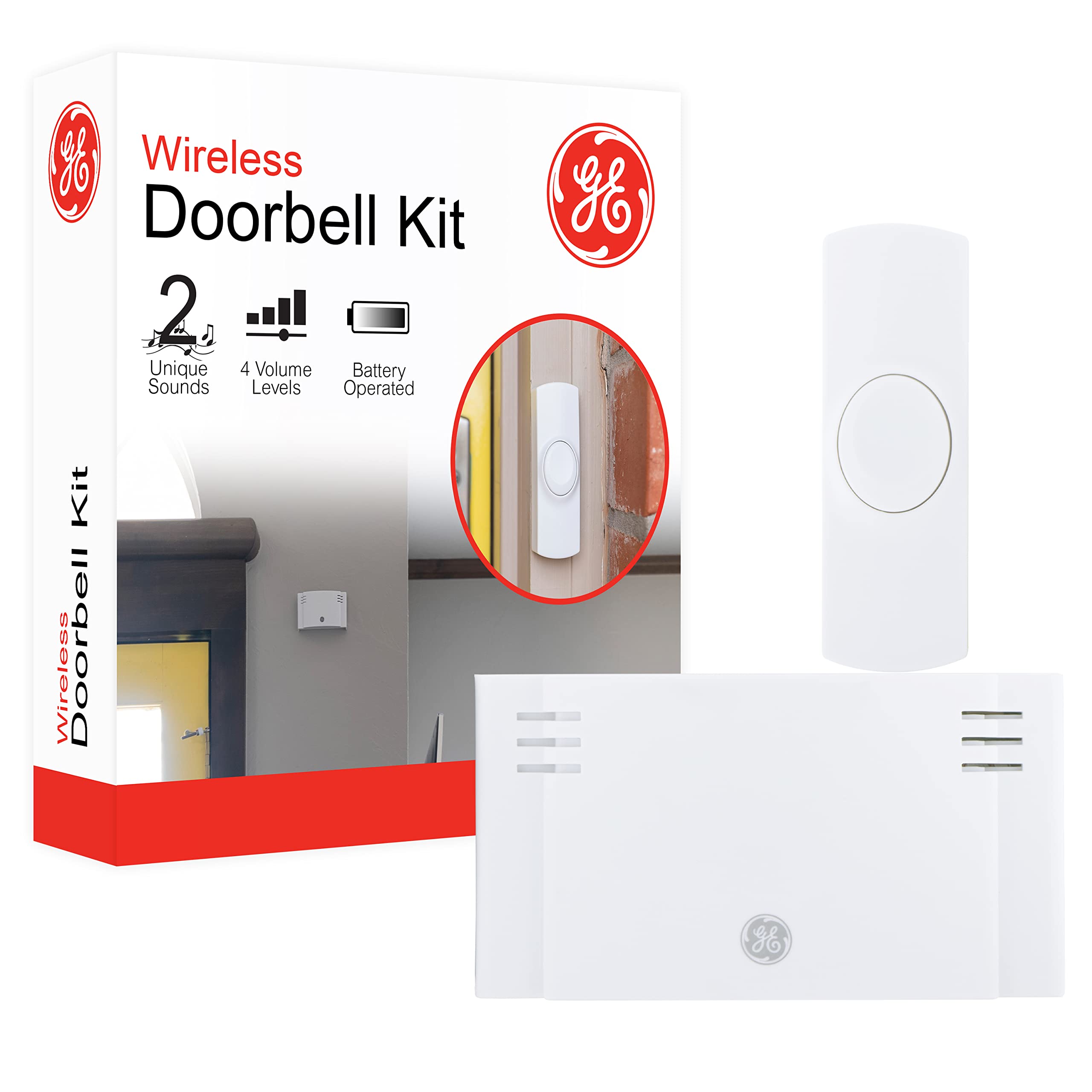 Ge Wireless Doorbell Kit,Battery Operated Receiver,1 Push Button Door Bell,2 Melodies,4 Volume Levels Doorbell Chime,Classroom D