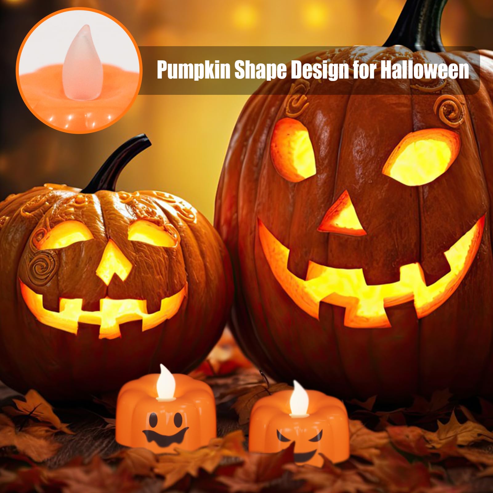 Kunswenn Halloween Pumpkin Tea Lights Candles Battery Operated With Timer, 6 Pack Flameless Led Tealight Candles For Halloween P