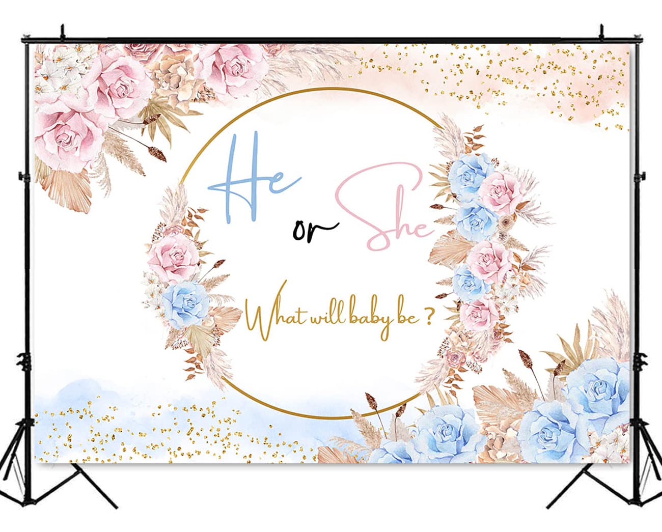 Mocsicka Boho Gender Reveal Backdrop Pink Or Blue Pampas Grass Gender Reveal Party Decoration Bohemian He Or She Baby Shower Cak