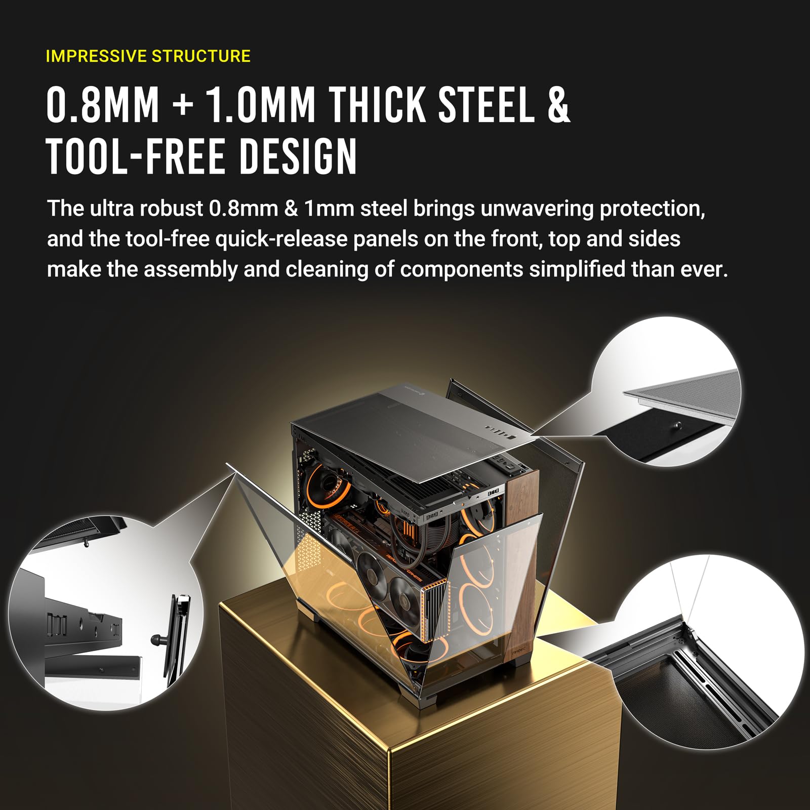 Antec C8 Wood, Fans Not Included, Wooden Front Panel, Dual Chamber Layout, Type C, 360Mm Radiator Support, Seamless Tg Front & S
