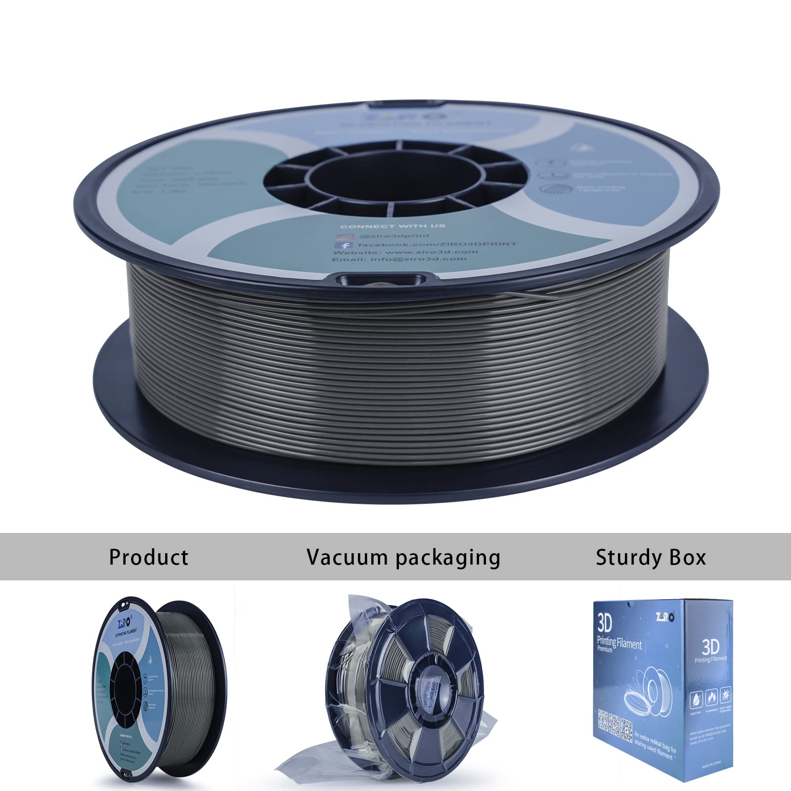 Ziro Pla Filament 175Mm,3D Printer Filament Pla Pro Basic Color Series 175Mm 1Kg(22Lbs), Dimensional Accuracy +  003Mm,Dark Gray