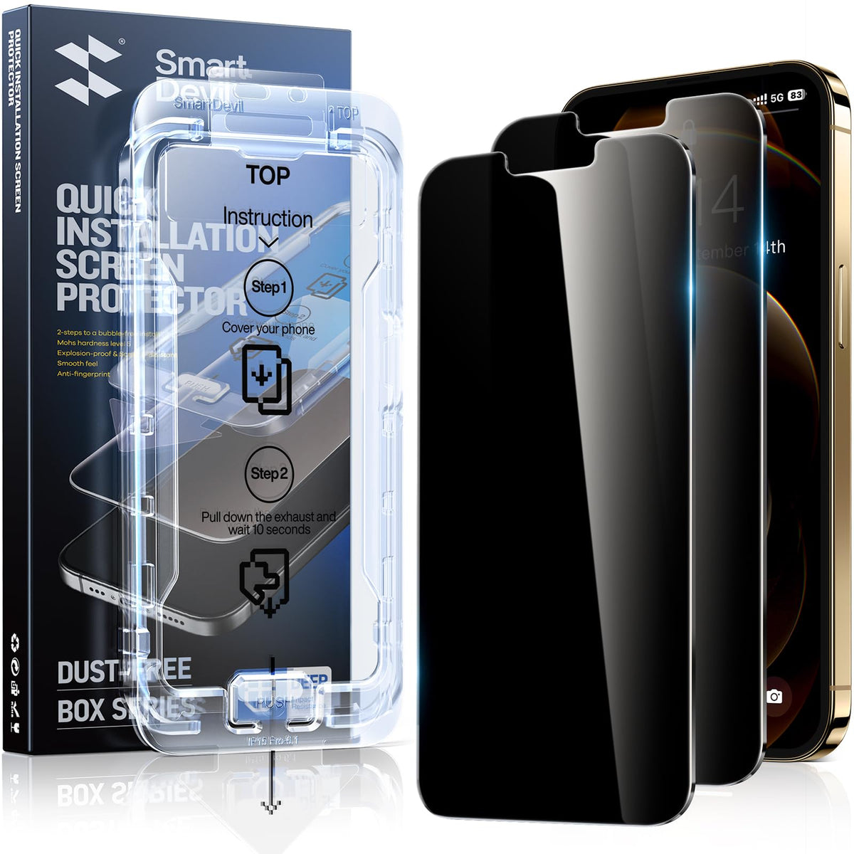 Smartdevil 2Pack For Iphone 12 Pro Max Screen Protector Privacy, 9H Top-Shatterproof [Military Grade Protection ] Anti-Spy Priva