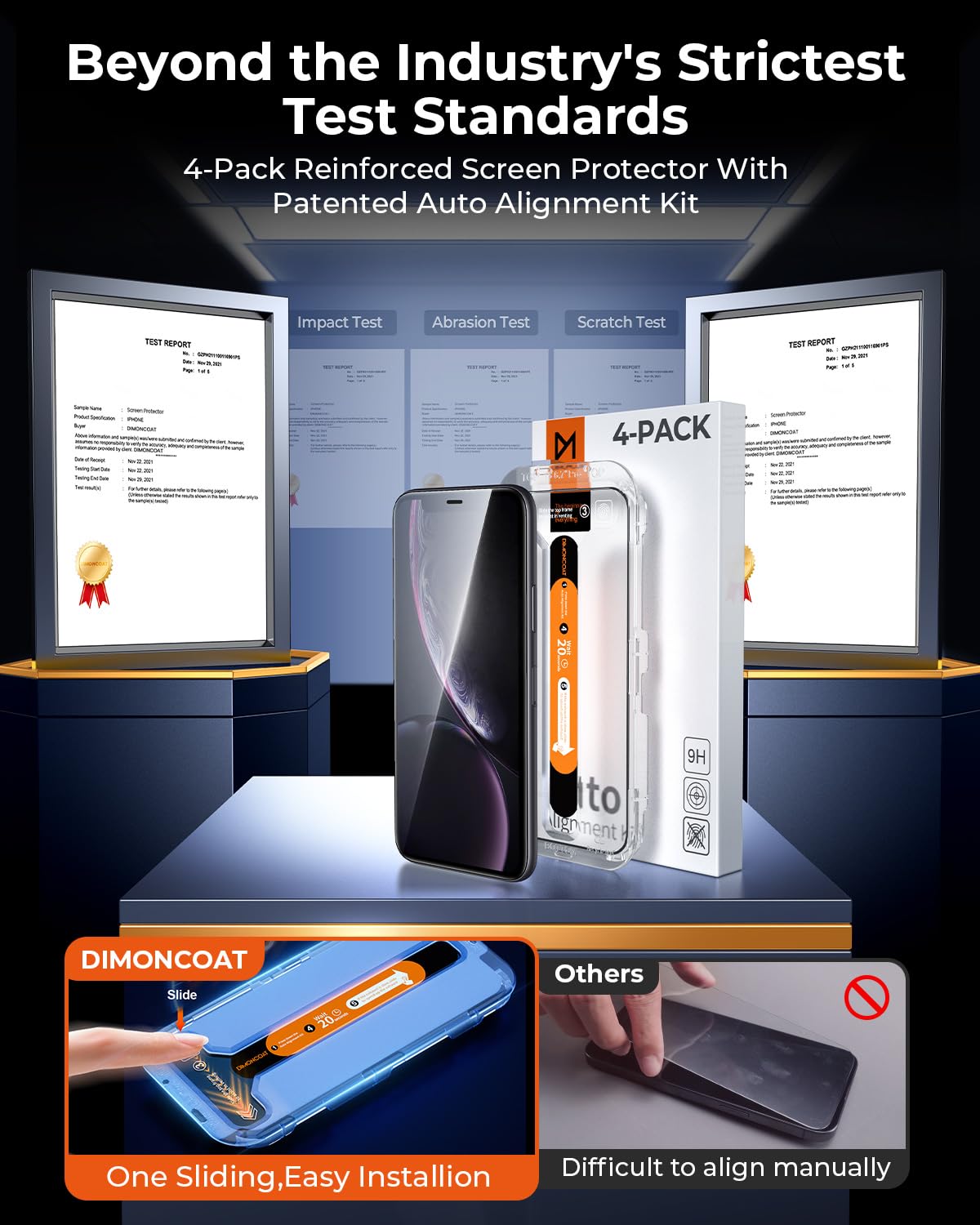 Dimoncoat 4 Pack Screen Protector Compatible With Iphone 11/ Iphone Xr [Auto Alignment Kit] [10X Military Protection] For 11/Xr