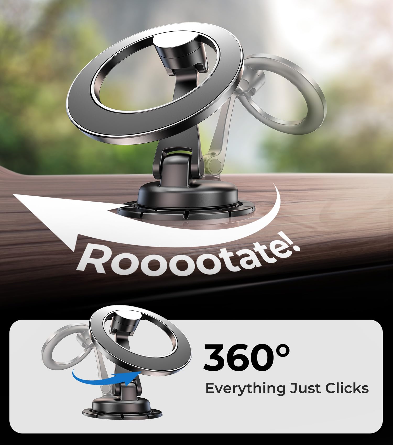 Aredan Folding Car Phone Holder Mount For Magsafe, All Metal, Dashboard Windshield Vent Magnetic Mount, Minimal Space Design, Be