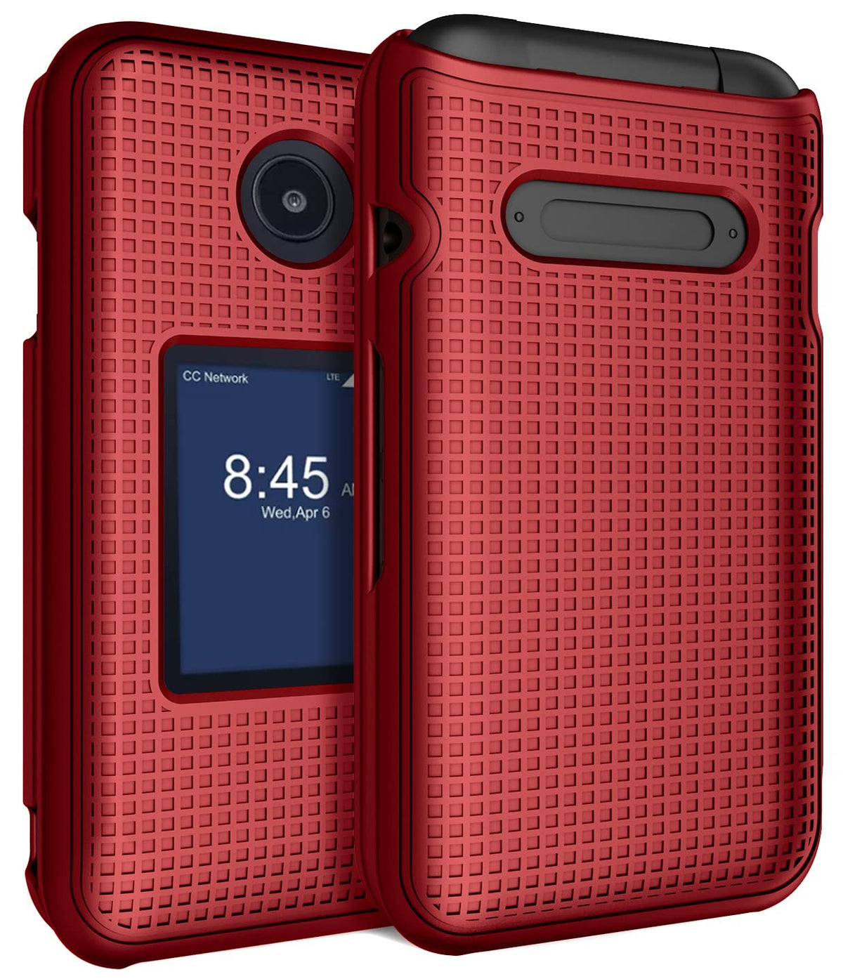 Nakedcellphone Case for Consumer Cellular Verve Snap Flip Phone, Slim Hard Shell Protector Cover with Grid Texture for for Z2336CC - Red