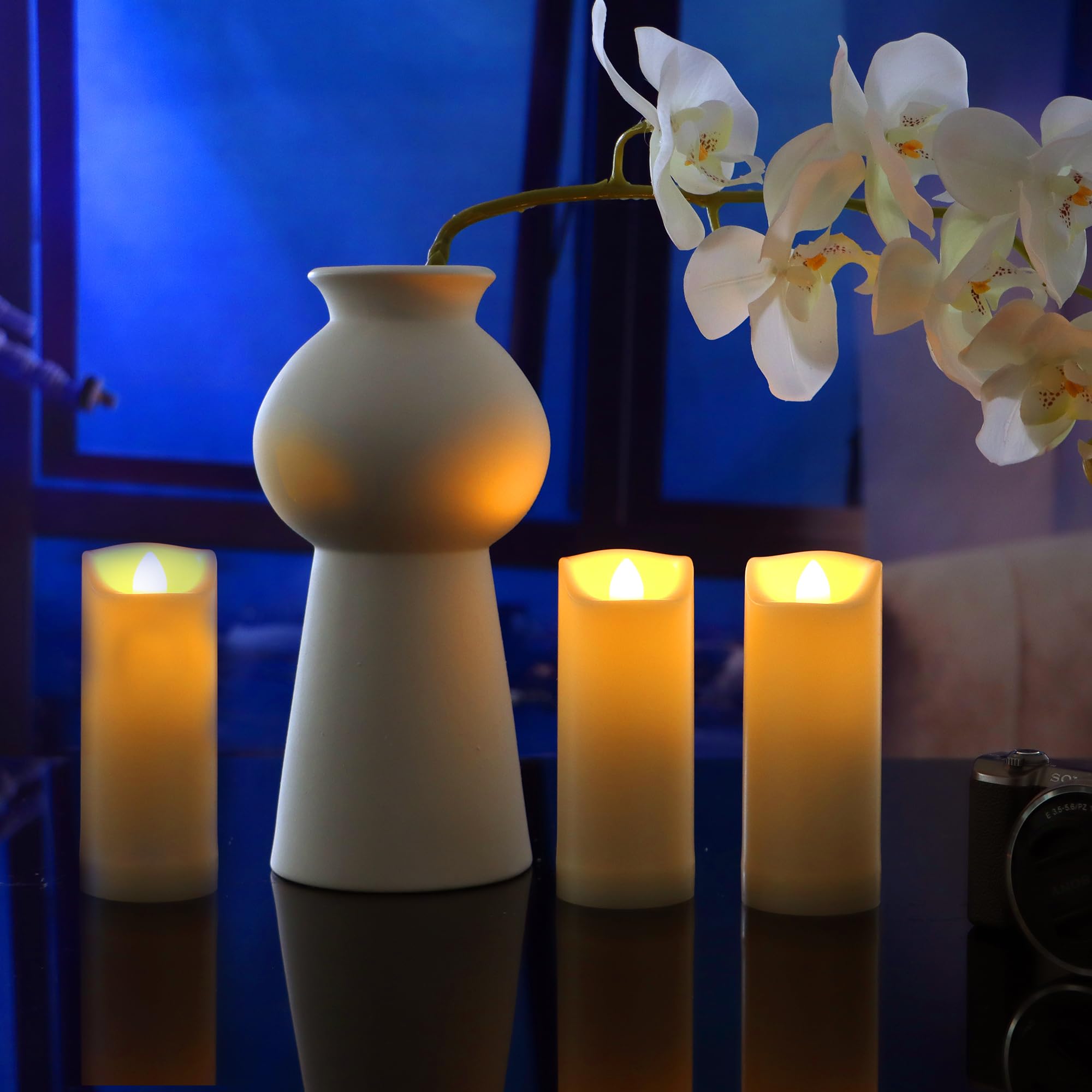 Battery Operated Flameless Led Pillar Candle With Remote Cycling Timer, Realistic Plastic Electric Tall Flickering Light For Ind