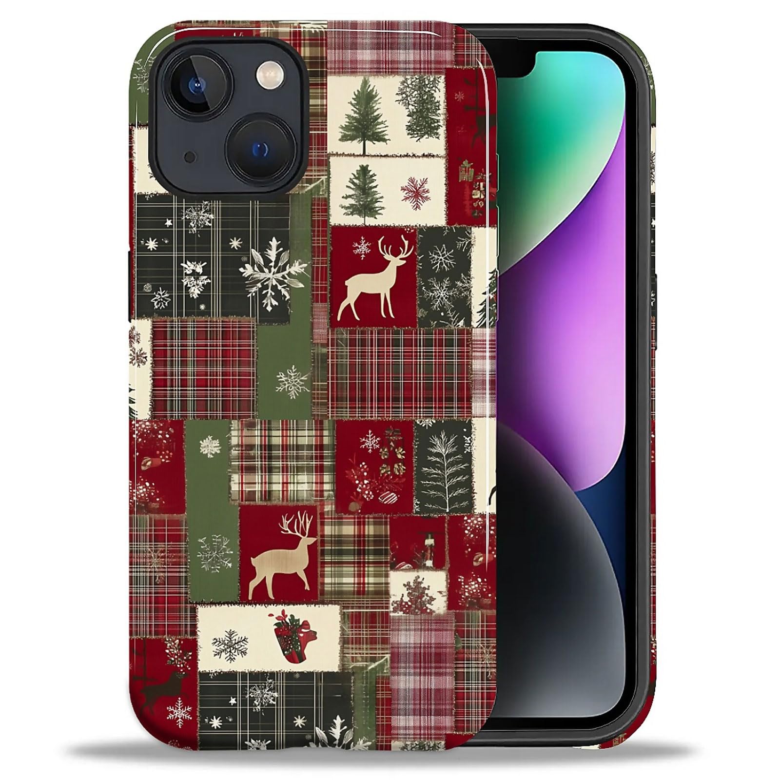 Goodsprout for iPhone 15 Case,Hybrid 2-Layer Hard Shell + Silicone Protective Case -Resistant Shockproof- Christmas Tree Deer Ch
