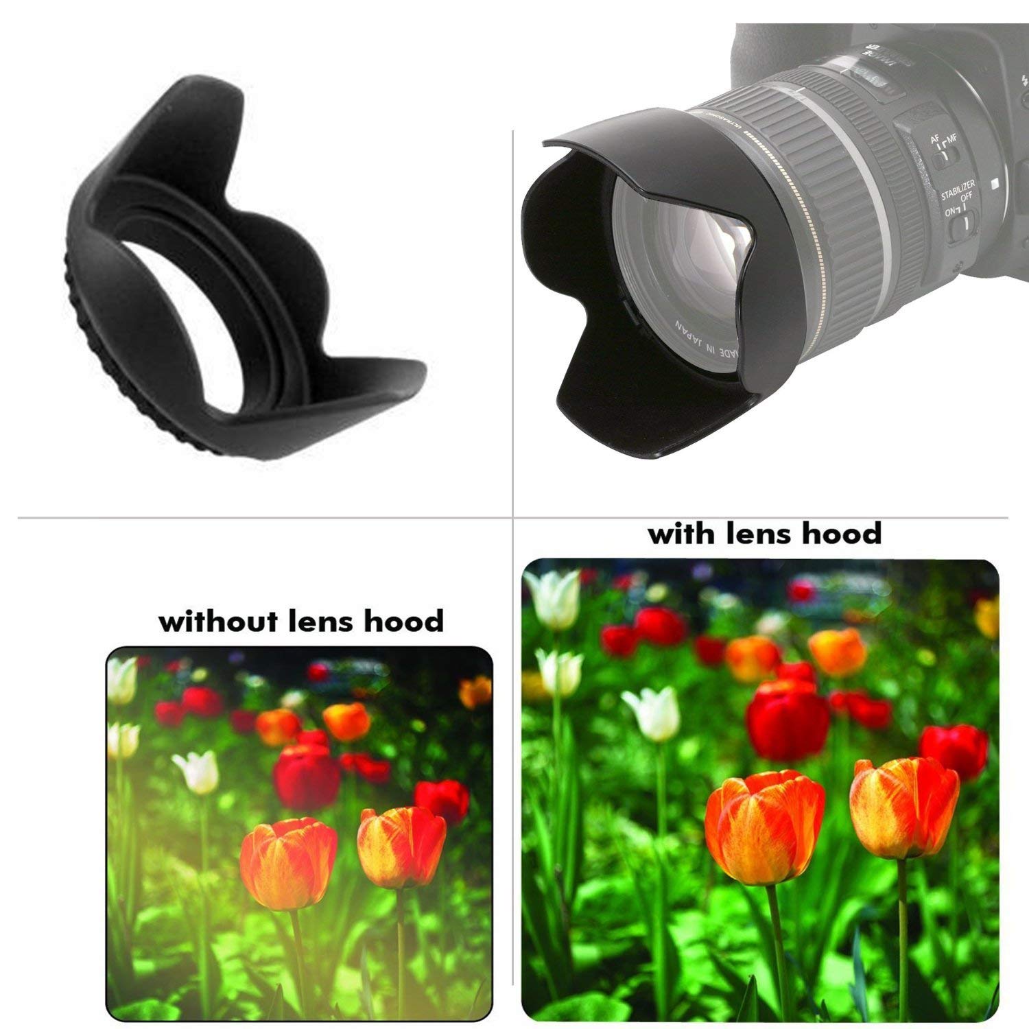 52Mm Tulip Flower Lens Hood For Nikon Z5 24 50Mm, D3100, D3200, D3300, D5100, D5200, D5300, D5500 With 18 55Mm Vr Ii Lens, Canon