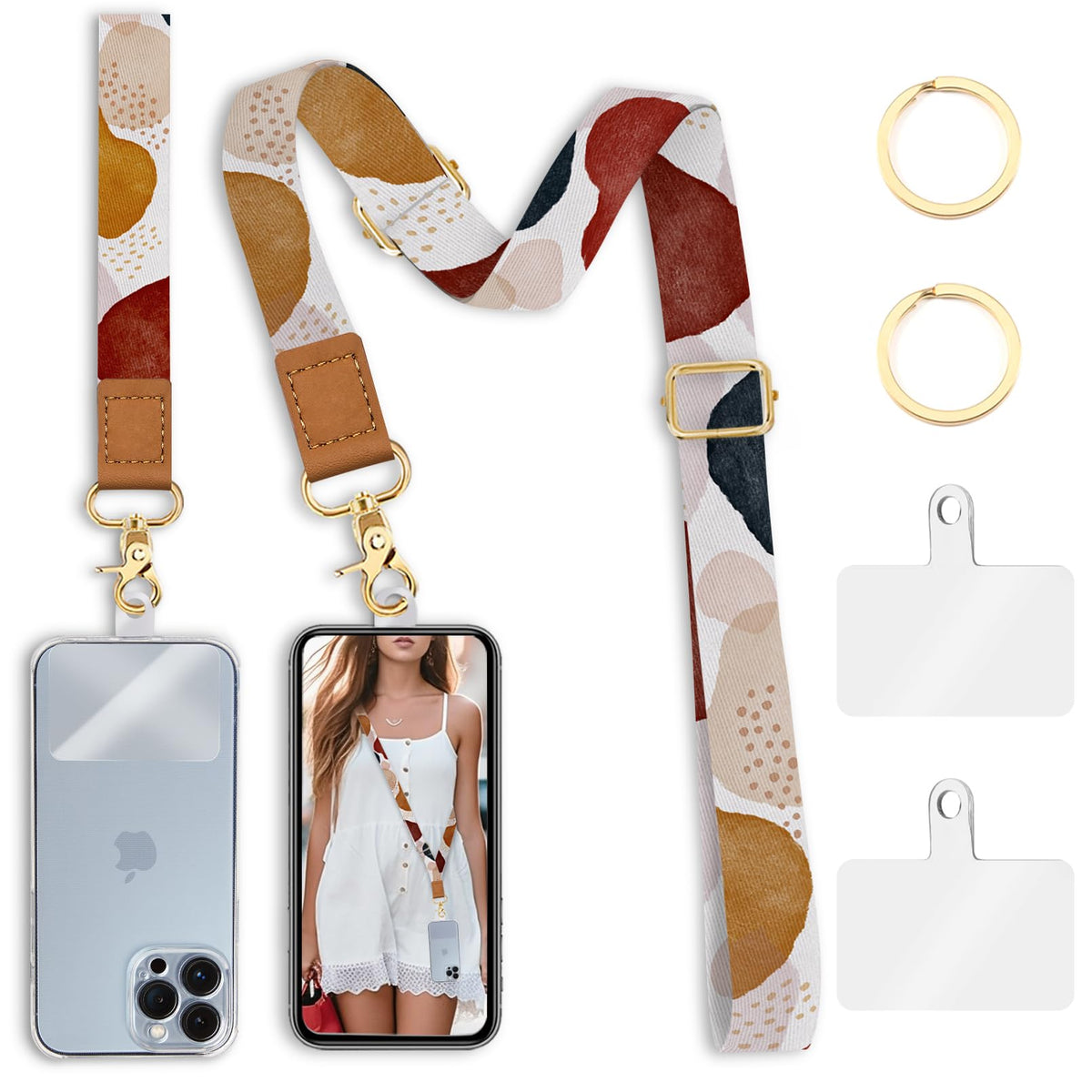 Piefly Phone Lanyard Crossbody Wrist Strap, Boho Abstract Art Cell Phone Lanyards For Around The Neck Wristlet Shoulder, Adjusta
