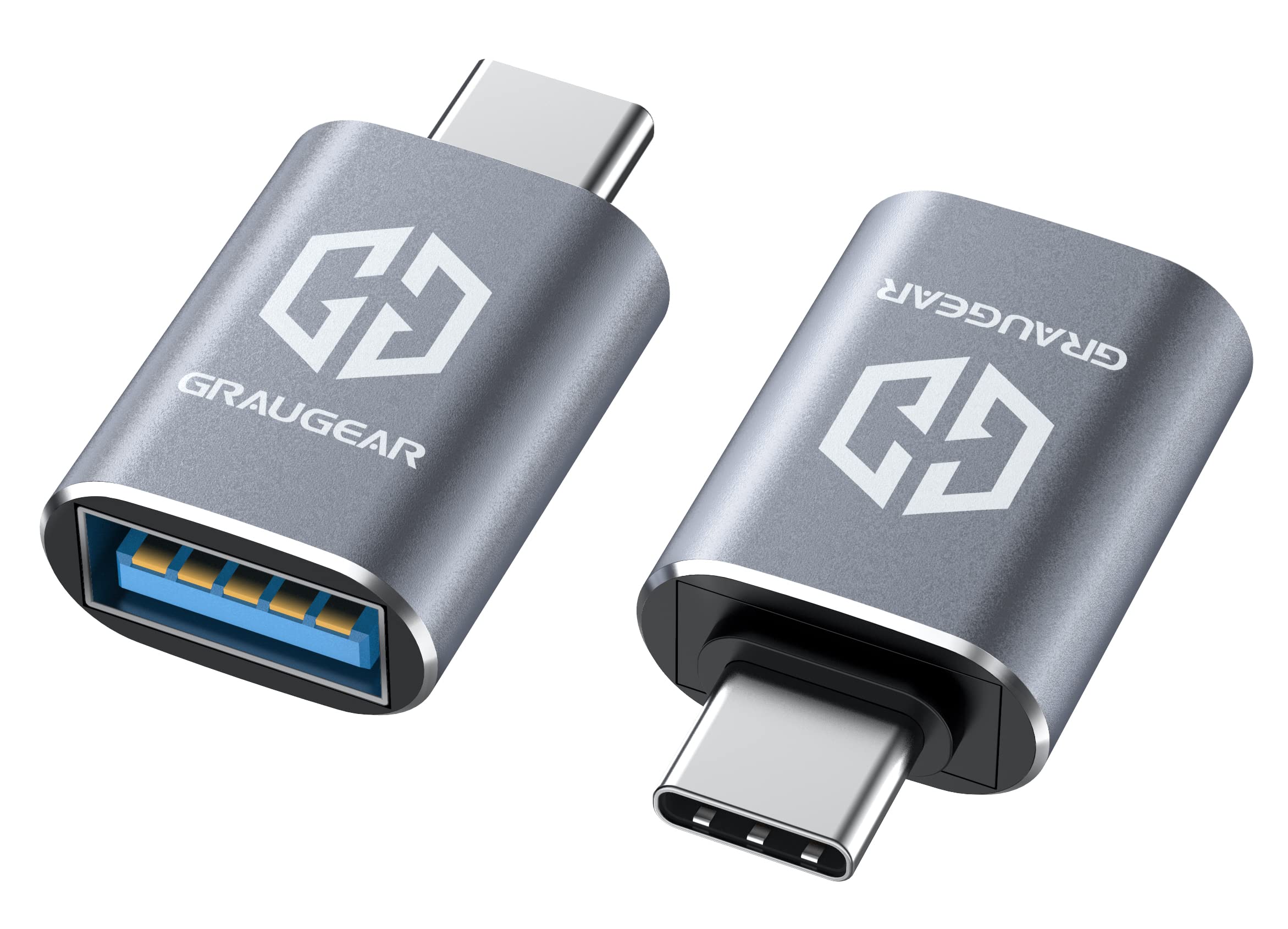 GRAUGEAR USB C to USB Adapter Pack of 2, 10Gbps Data Transfer, USB C Male to USB A Female Adapter 10Gbps, Compatible with PC, La