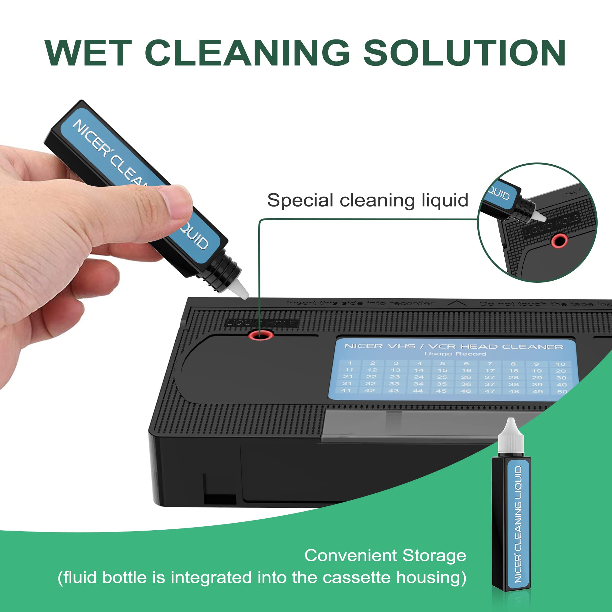 Nicer Vcr Head Cleaner For Vcr Vhs Players, Vhs Video Head Cleaner Tape, Wet Type