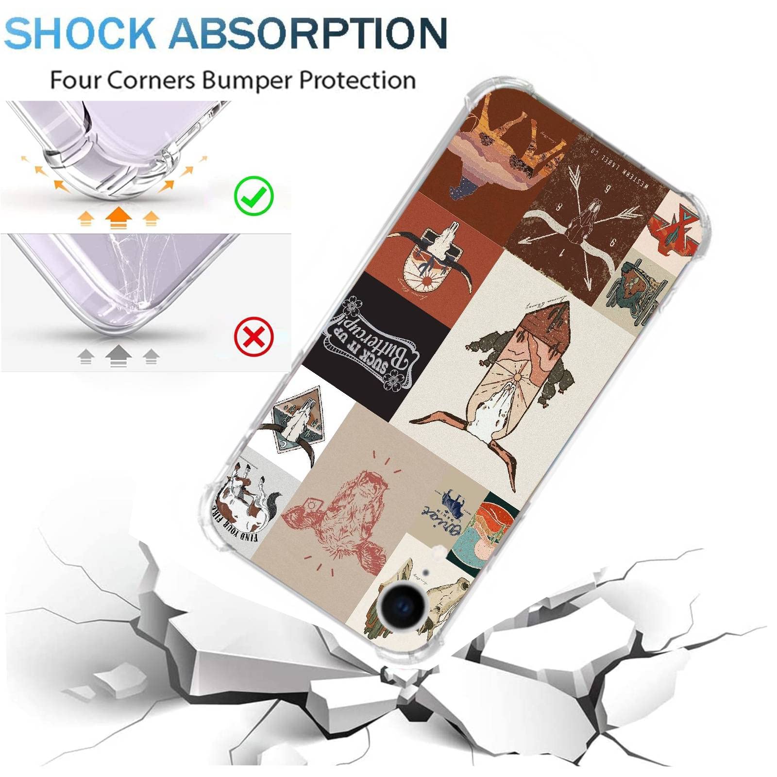 Wizeyake Western Country Collage Phone Case Compatible With Iphone Xr, Boho Western Cow Horse Collage Trendy Cool Girl Boy Case
