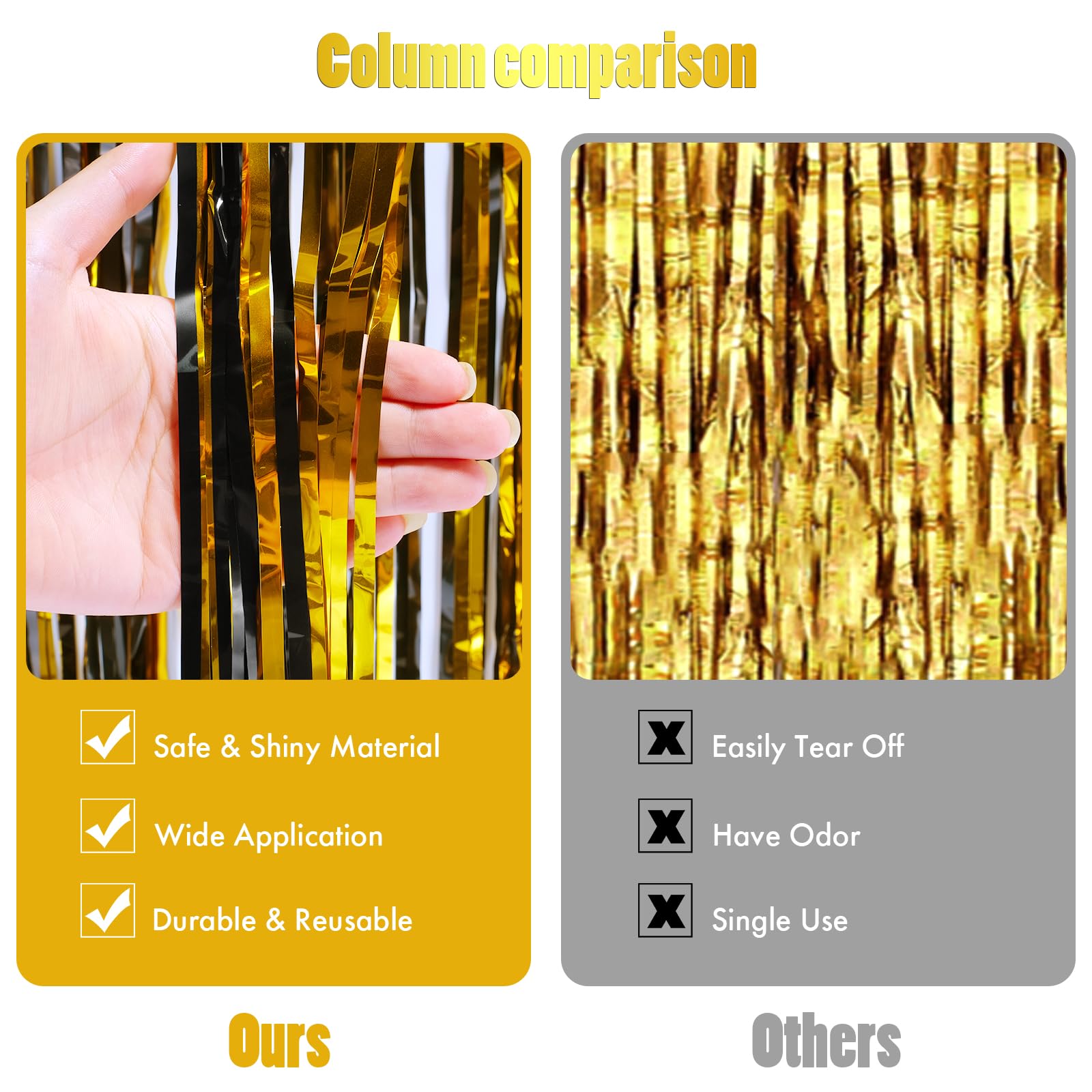 Canrevel 2 Pack 3.3X8.2 Feet Black And Gold Foil Fringe Backdrop Curtains, Tinsel Streamers Birthday Party Decorations, Fringe B