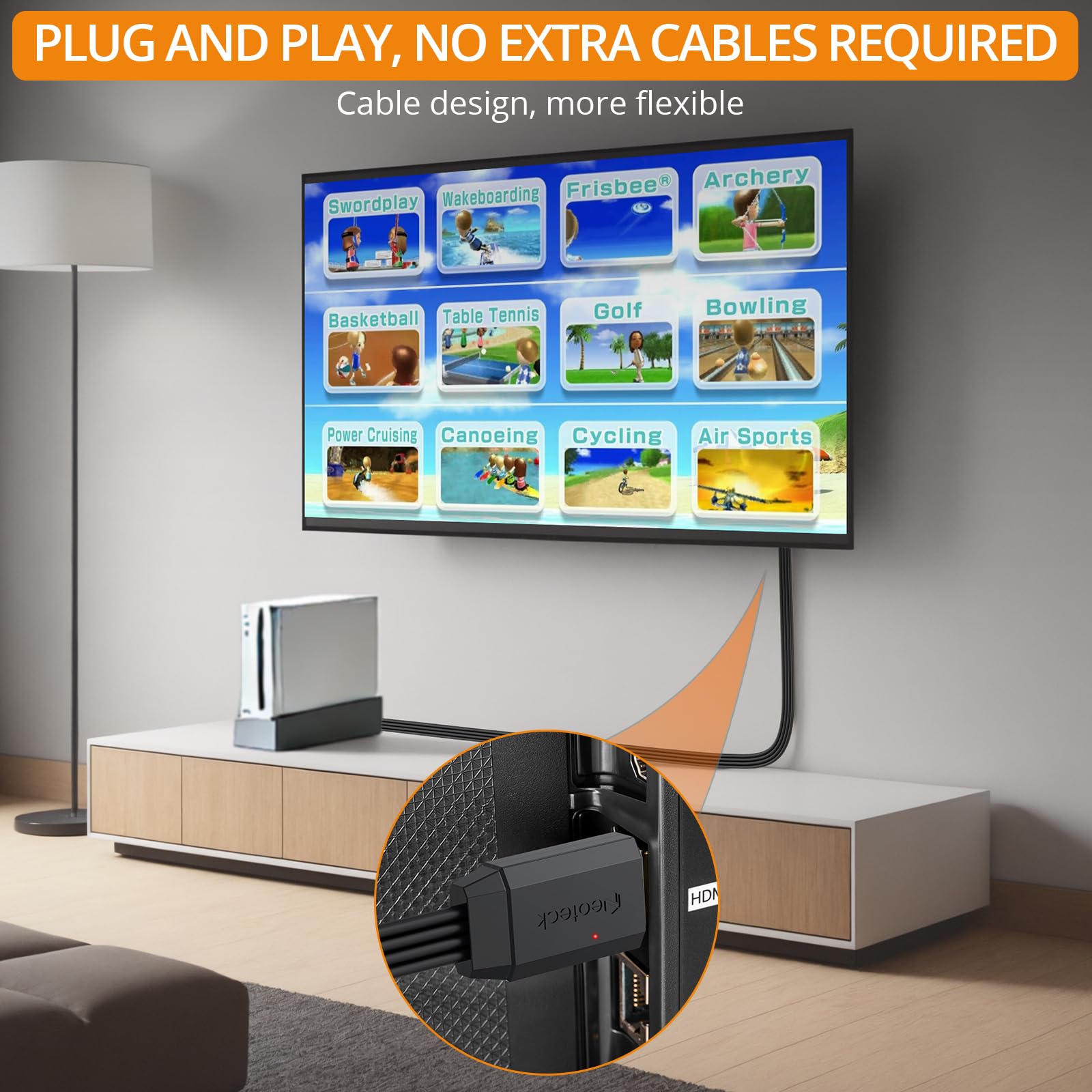 Neoteck Wii To Hdmi Converter 1080P 5Ft/150Cm Hdmi Cable Built-In Audio Video Cable For Tv,Plug And Play Hdmi Adapter Compatible