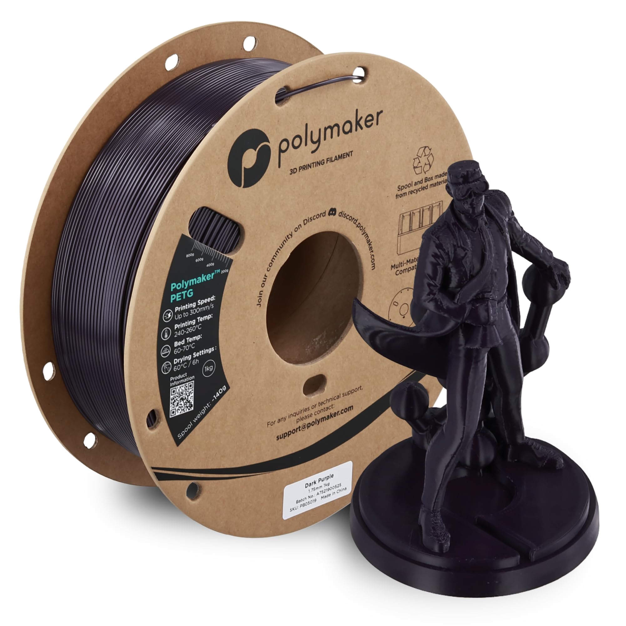 Polymaker PETG Dark Purple 3D Printer Filament 1.75mm 1kg, High Speed PETG up to 300mm/s, High Strength New Formula, Excellent L
