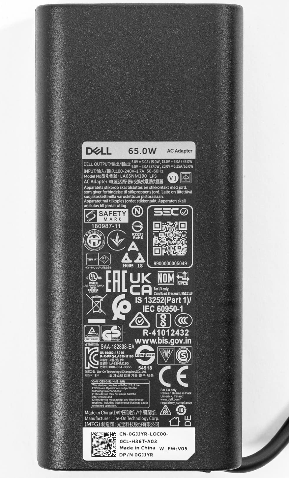 Dell 65W USB-C Laptop Charger for XPS/Latitude 5000 - Includes Power Cord, Fast Charging, Reliable Performance