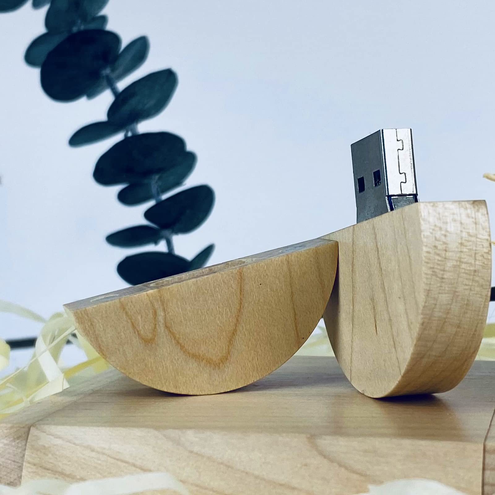 Round Shape Wood Usb Flash Drive With Gift Box Tatmohik 64Gb Usb 3.0 Wedding Usb Memory For Storing Photos Maple Wooden Thumb Dr